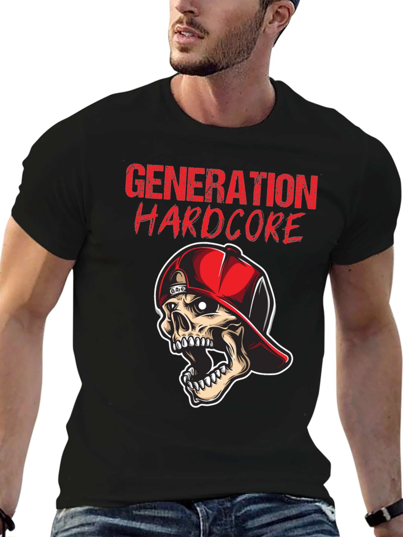 Black Generation Hardcore Skull Graphic Tee - Black Cotton T-Shirt view 6
