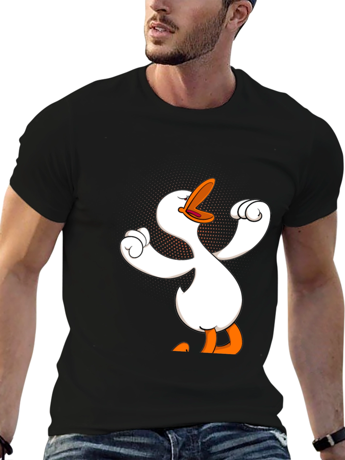 Black Funny Goose Cartoon Graphic Black T-Shirt view 6