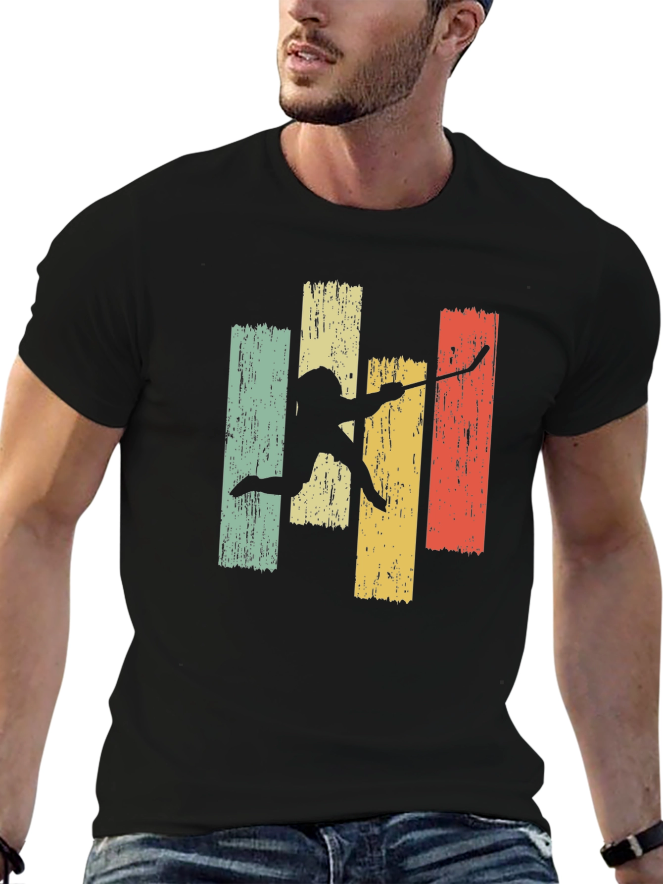 Black Retro Hockey Player Graphic Tee view 6