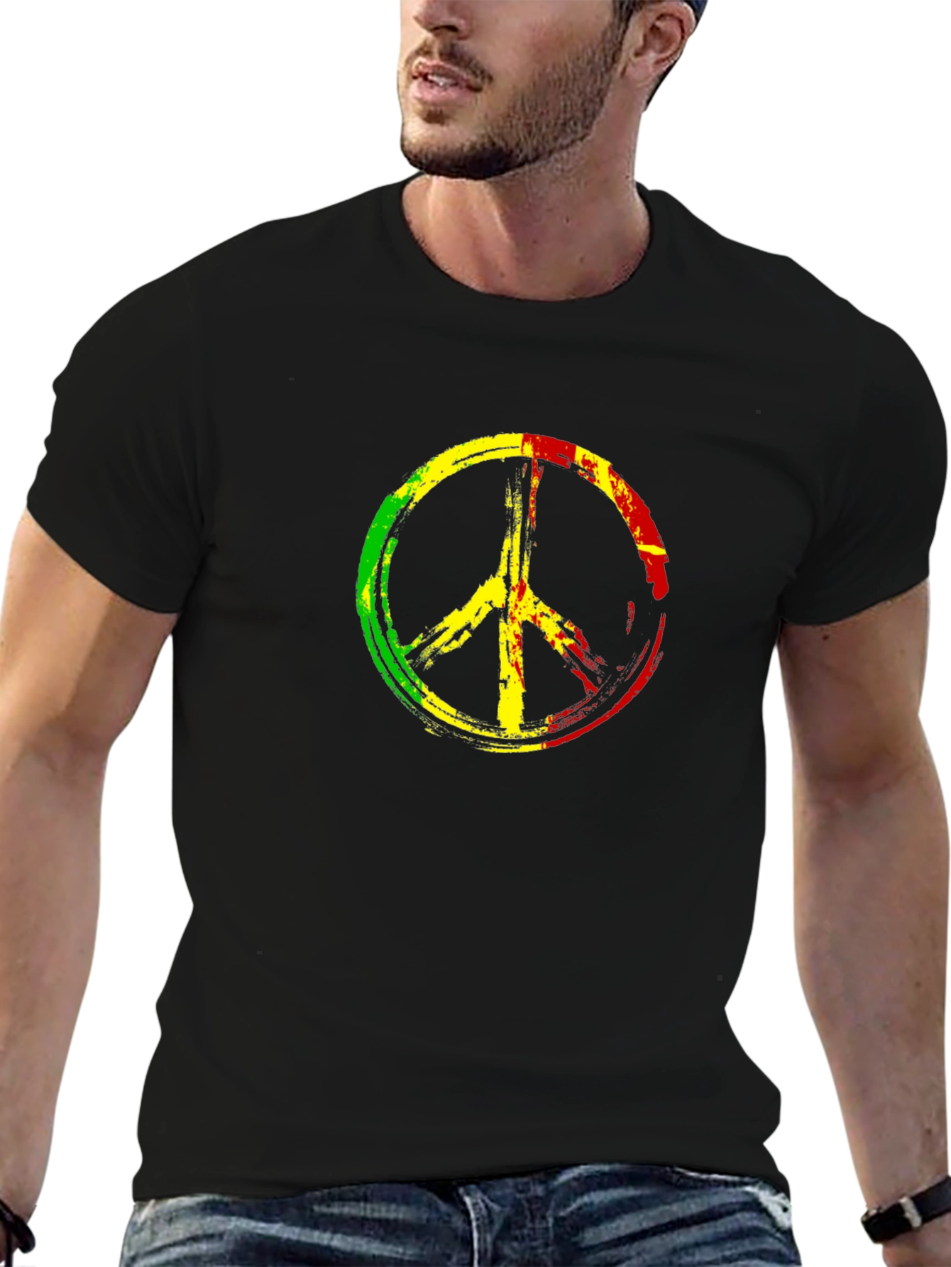Black Rasta Peace Sign Black T-Shirt view 6