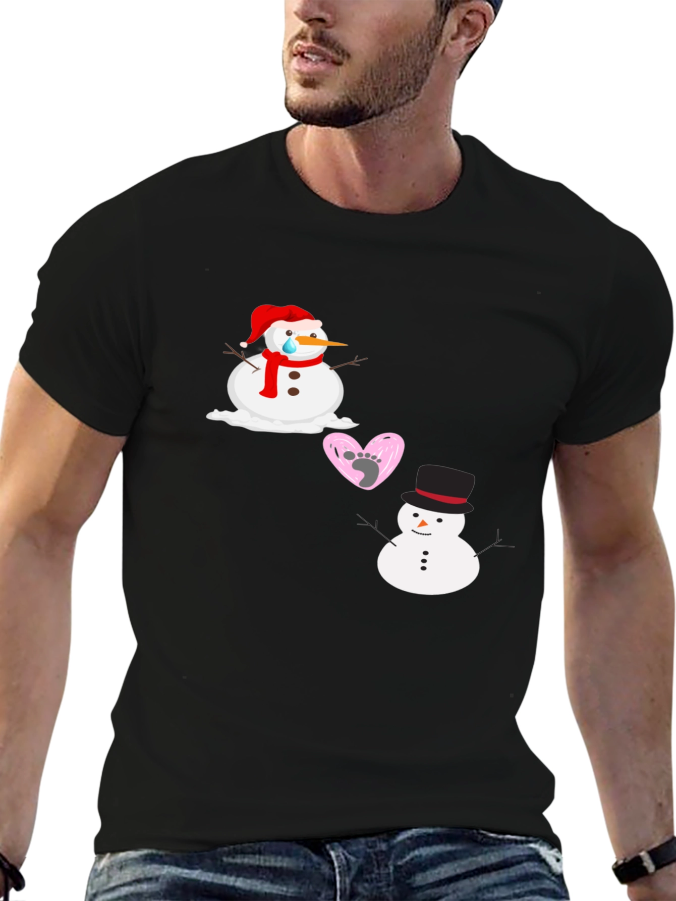 Black Sad Snowman T-Shirt view 6