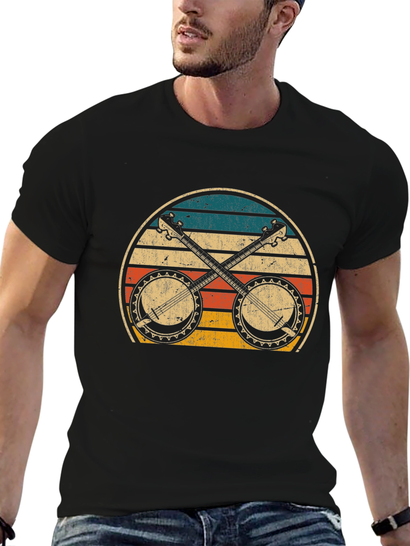 Black Vintage Banjo Sunset Graphic Tee view 6