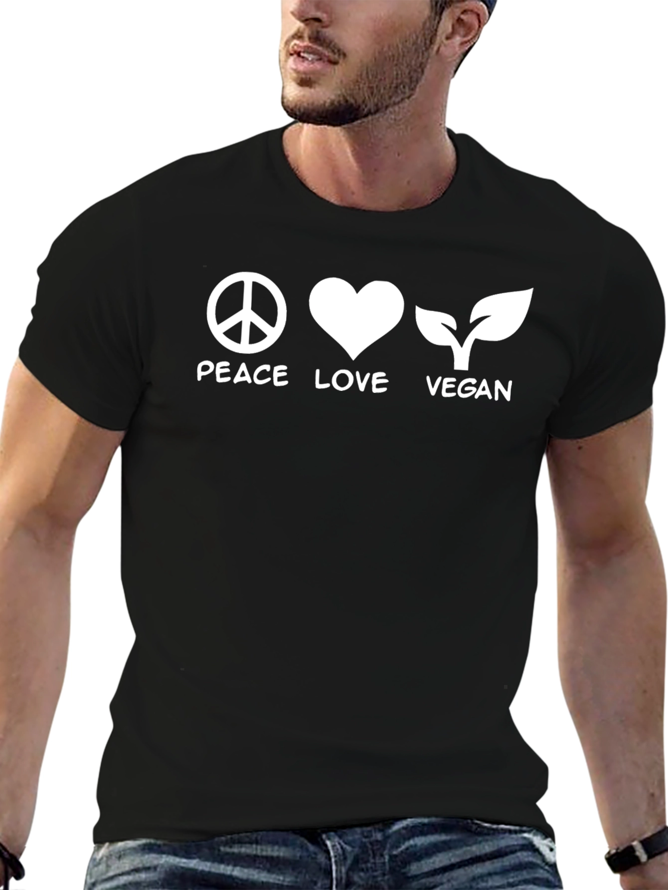 Black Peace Love Vegan T-Shirt - Black view 6