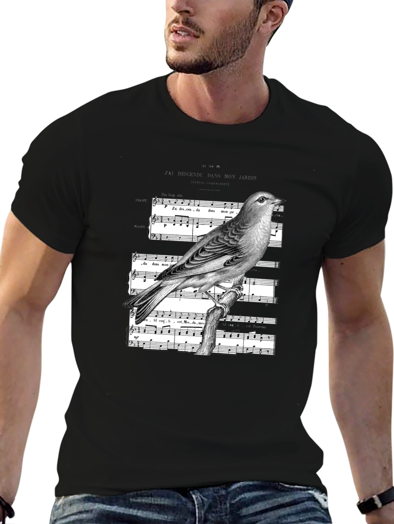 Black Bird on Sheet Music Graphic Tee - Classic Black view 6