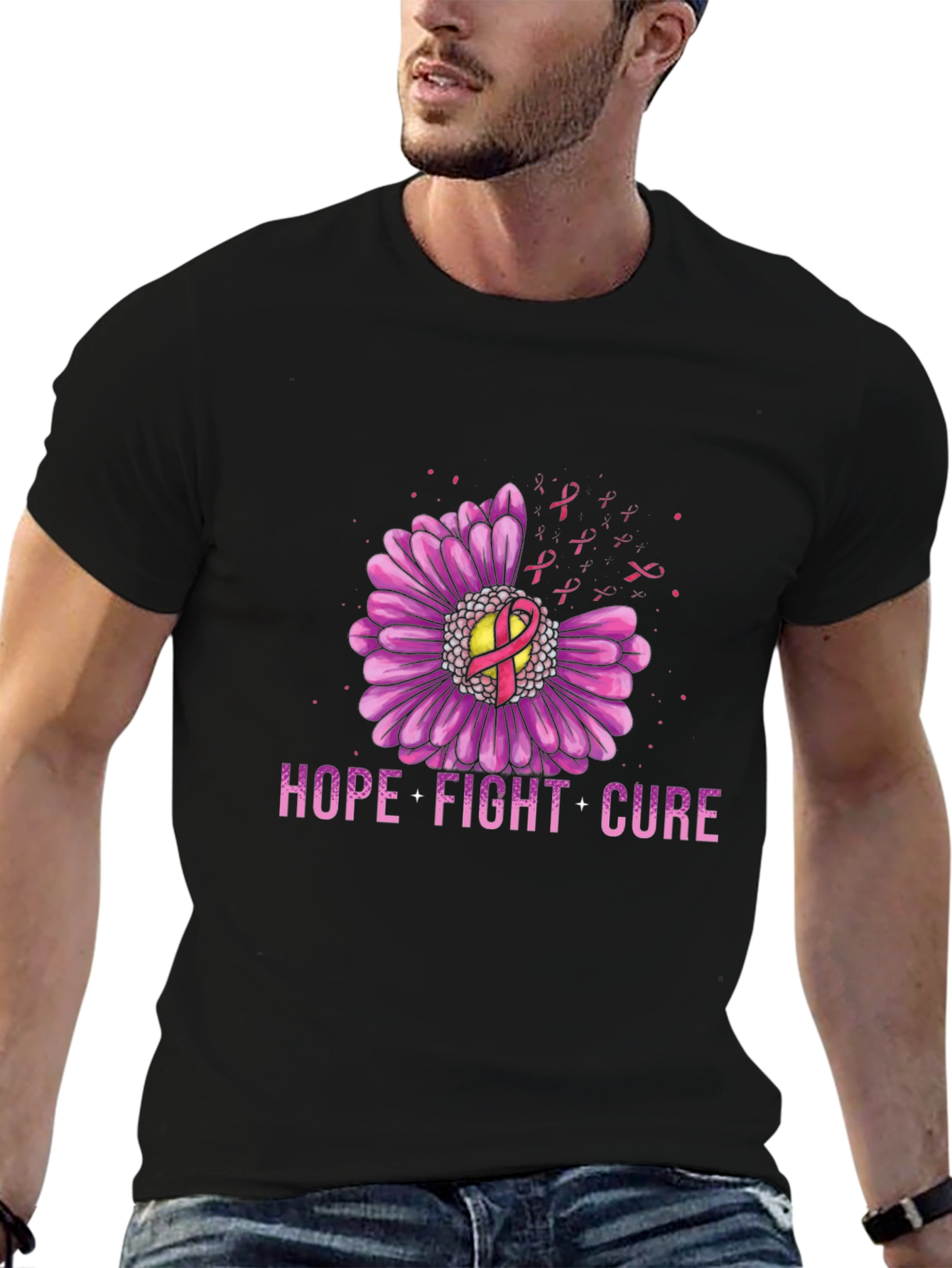 Black Hope Fight Cure Breast Cancer Awareness Graphic T-Shirt view 6