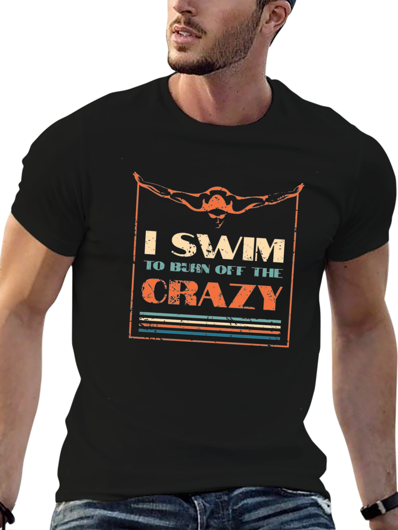 Black I Swim To Burn Off The Crazy T-Shirt view 6