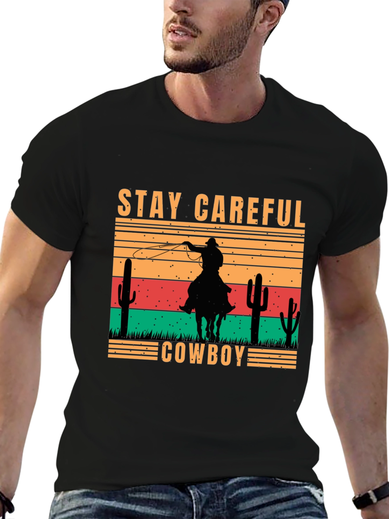 Black Stay Careful Cowboy Graphic Tee view 6