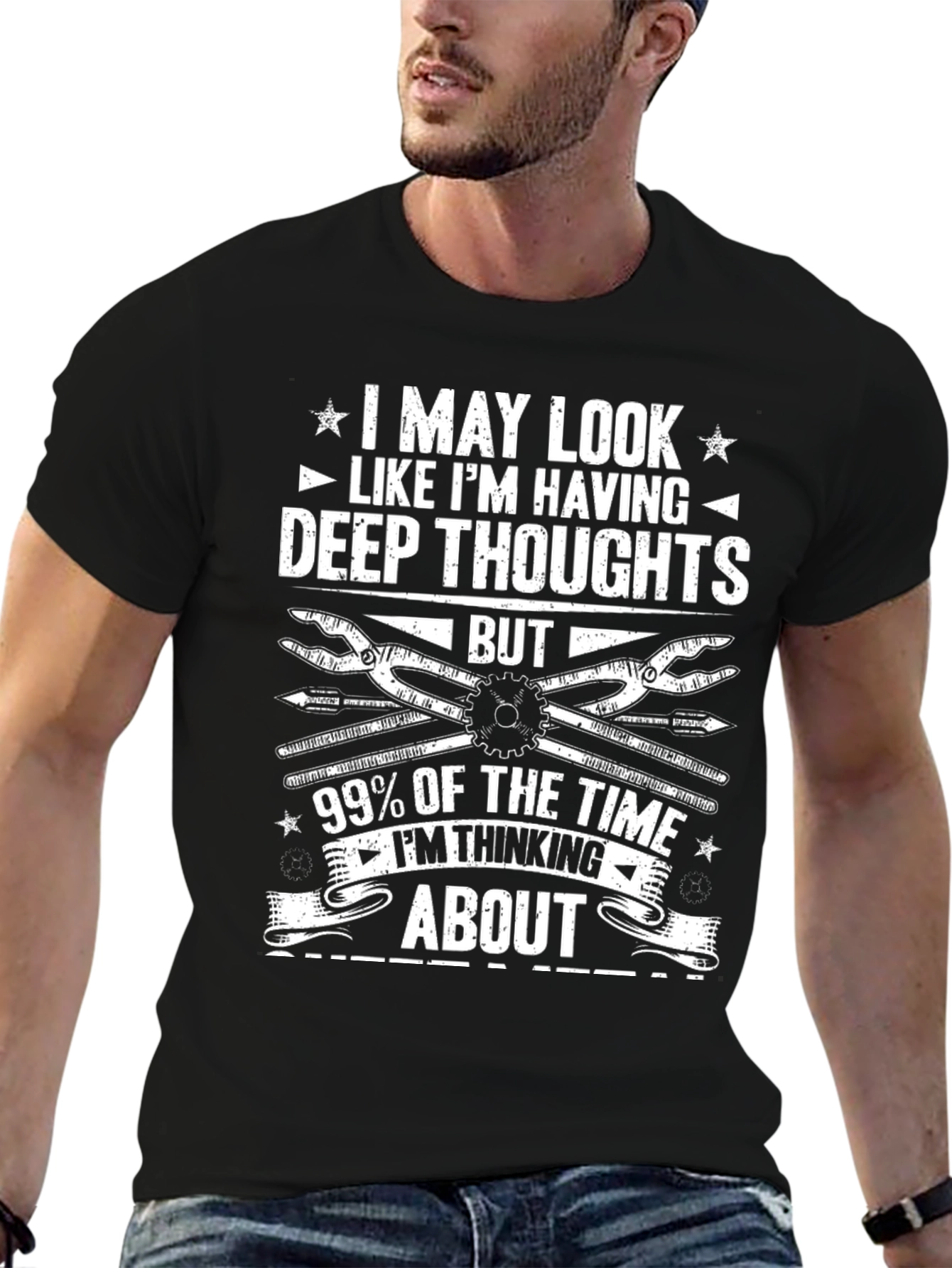 Black Deep Thoughts T-Shirt - Funny Mechanic Tee view 6