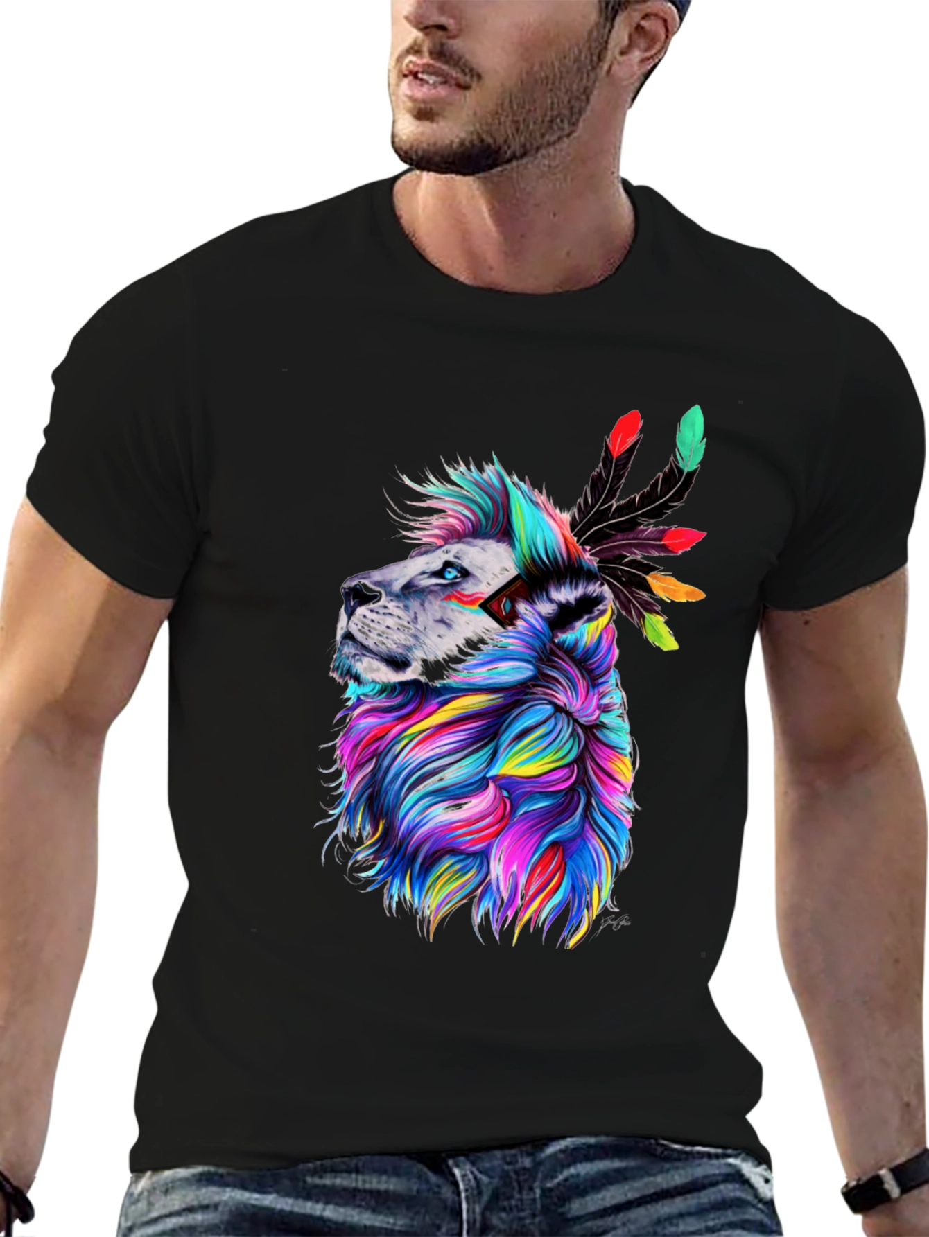 Black Colorful Lion Graphic Tee view 6