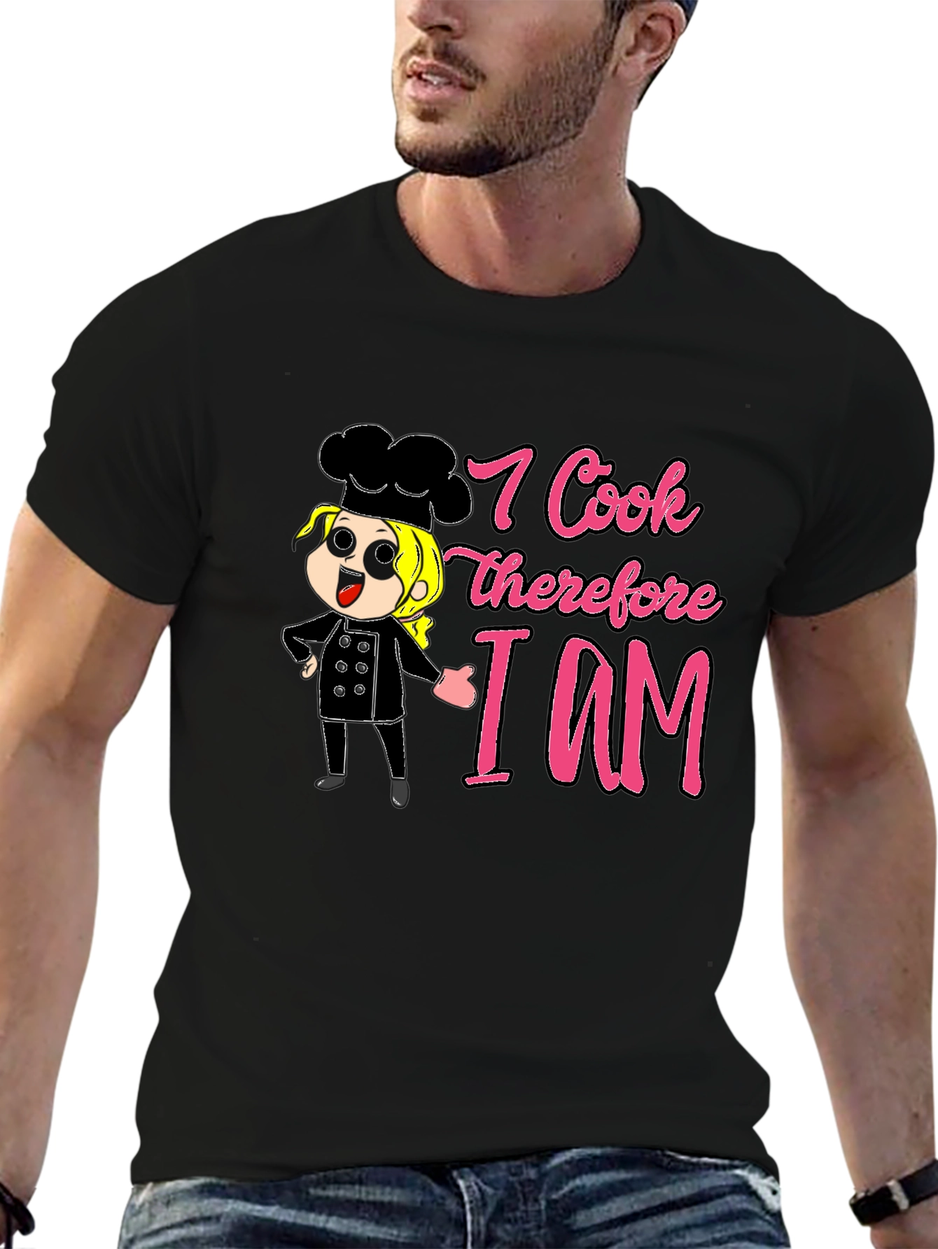 Black I Cook Therefore I Am Funny Chef T-Shirt view 6