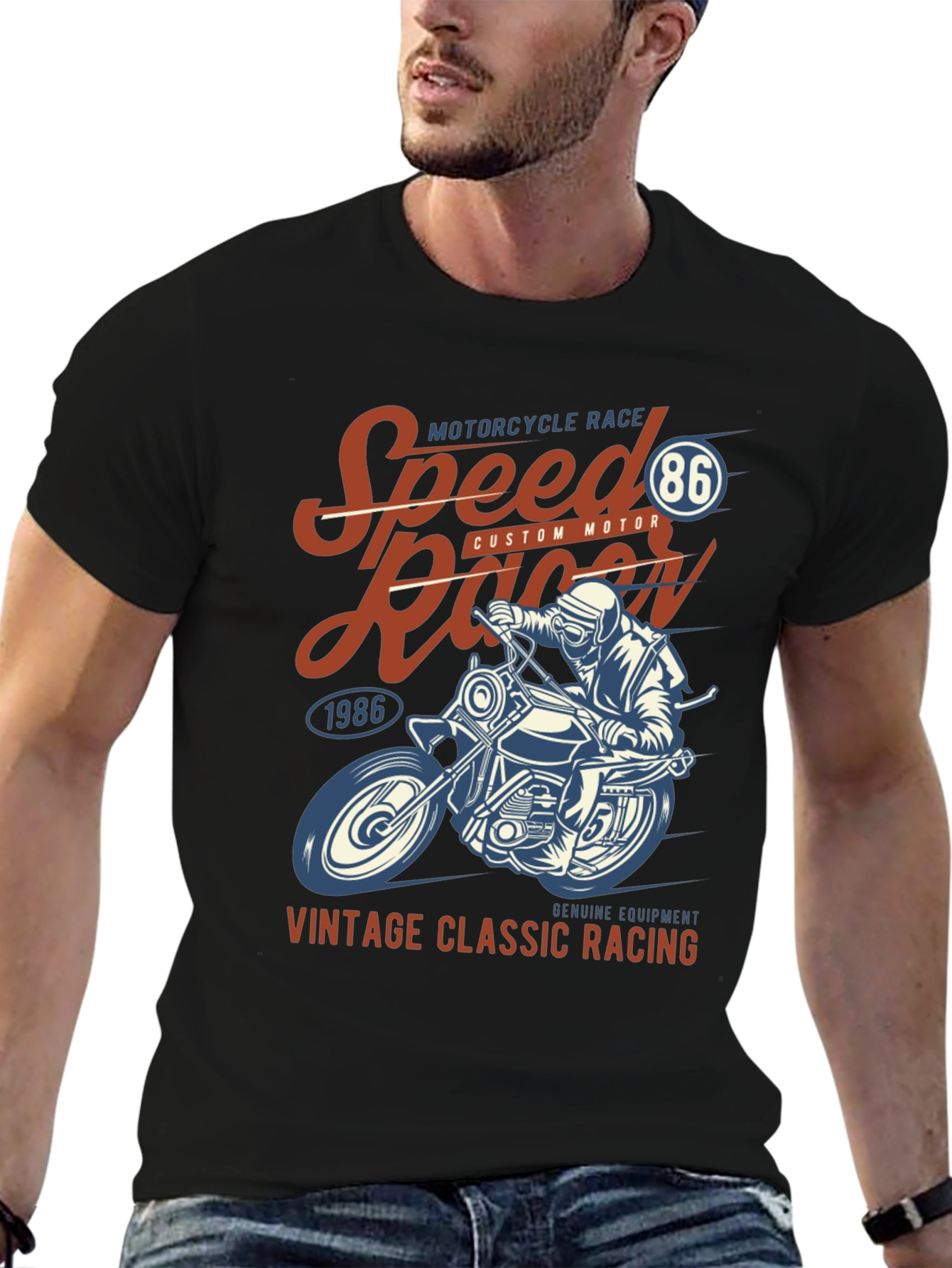 Black Vintage Motorcycle Racing Graphic T-Shirt view 6