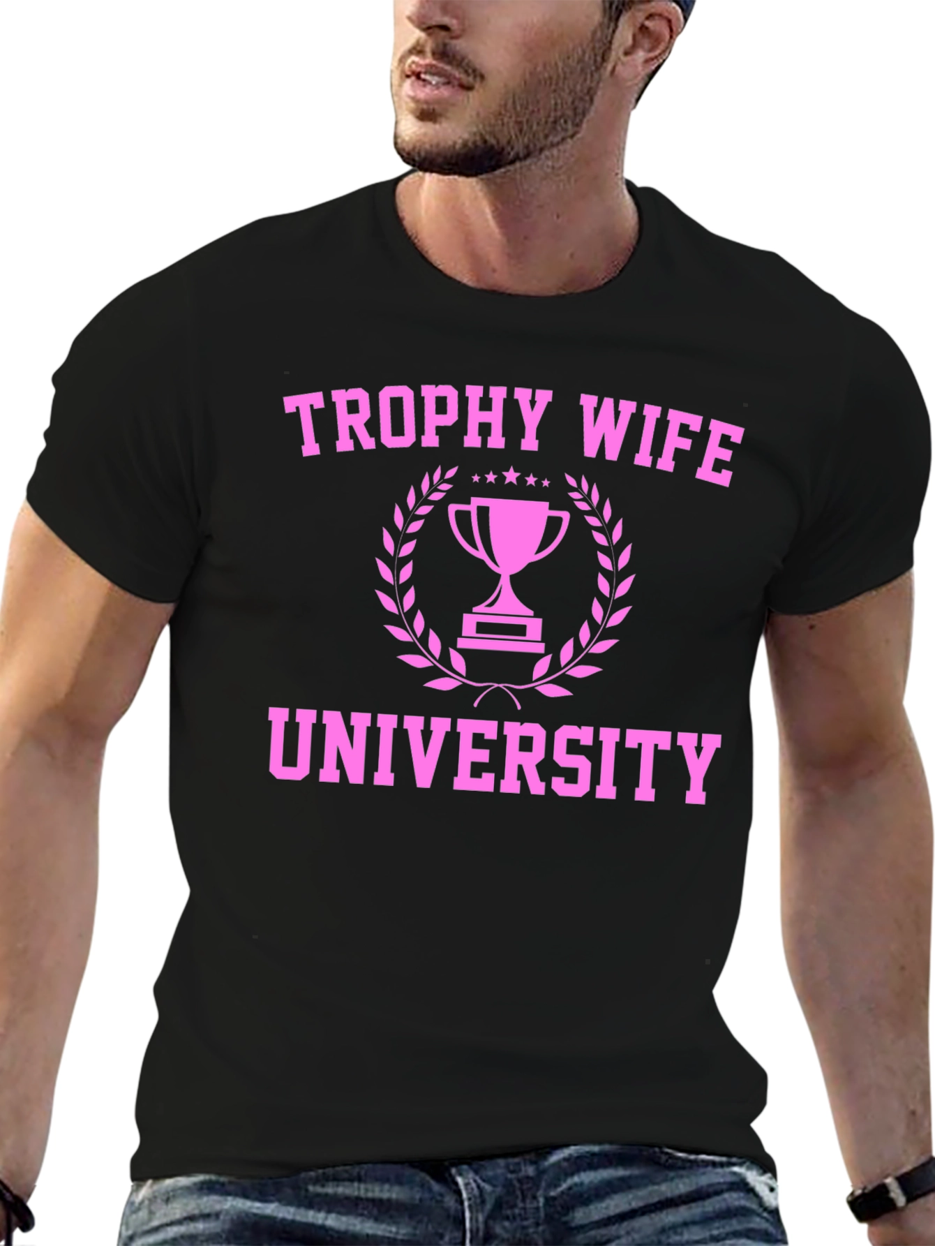 Black Trophy Wife University Graphic Tee - Black Cotton T-Shirt view 6