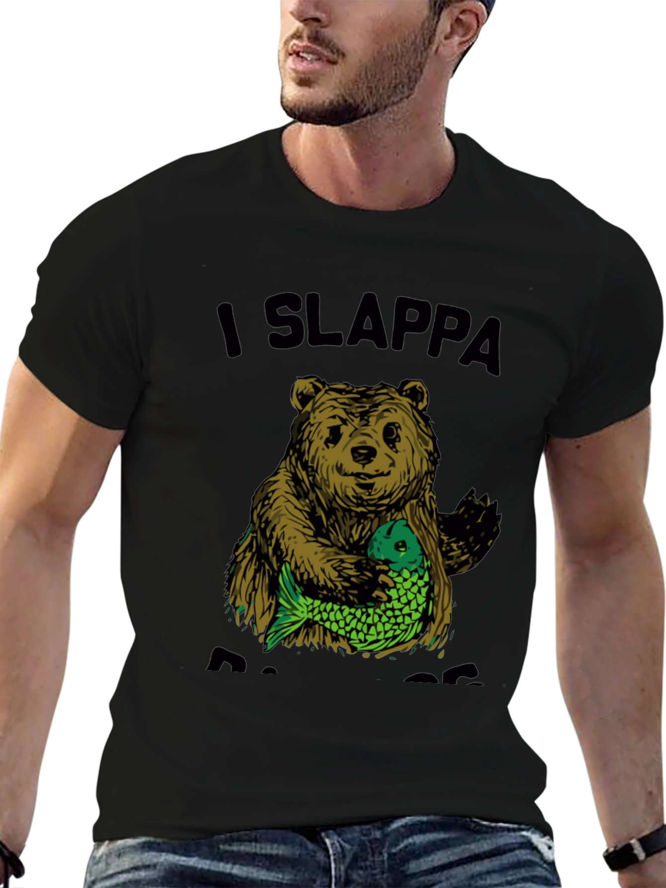 Black I Slappa Da Bass Funny Bear Graphic T-Shirt view 6