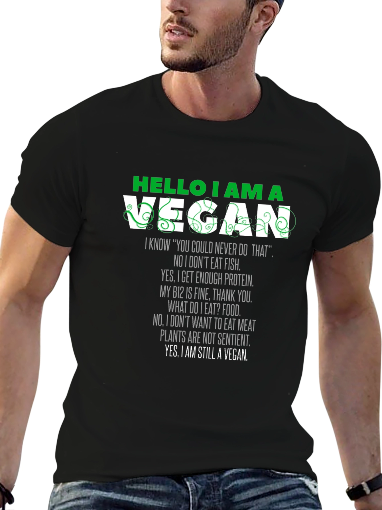 Black Vegan Statement T-Shirt - Black Short Sleeve Crew Neck view 6