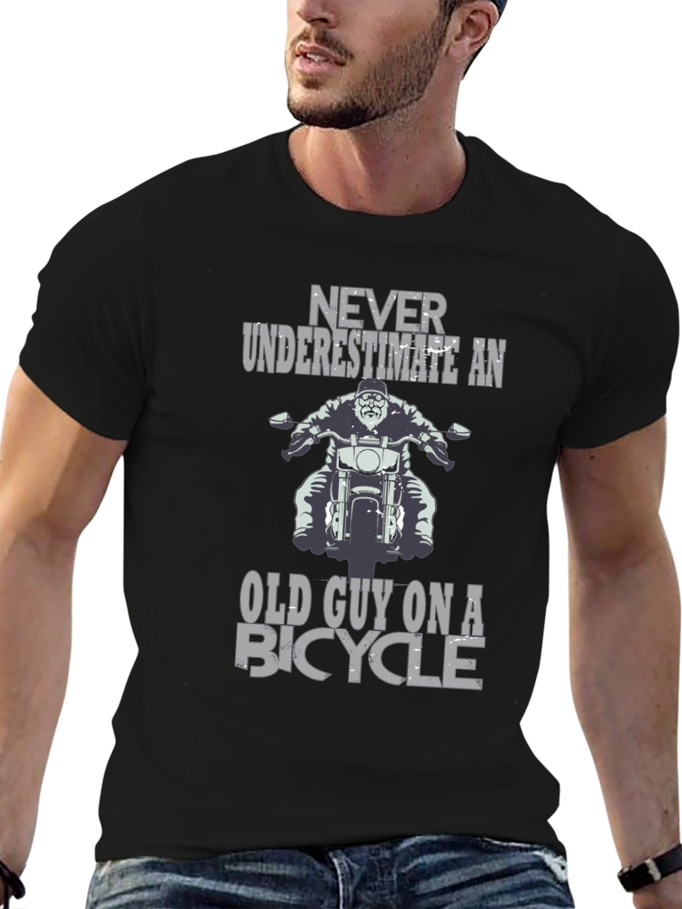 Black Never Underestimate Old Guy on a Bicycle Graphic T-Shirt view 6