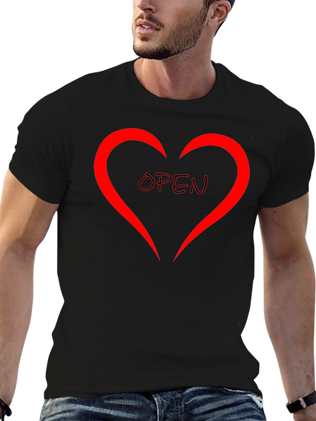 Black Open Heart Graphic Tee - Stylish Black Cotton Shirt view 6