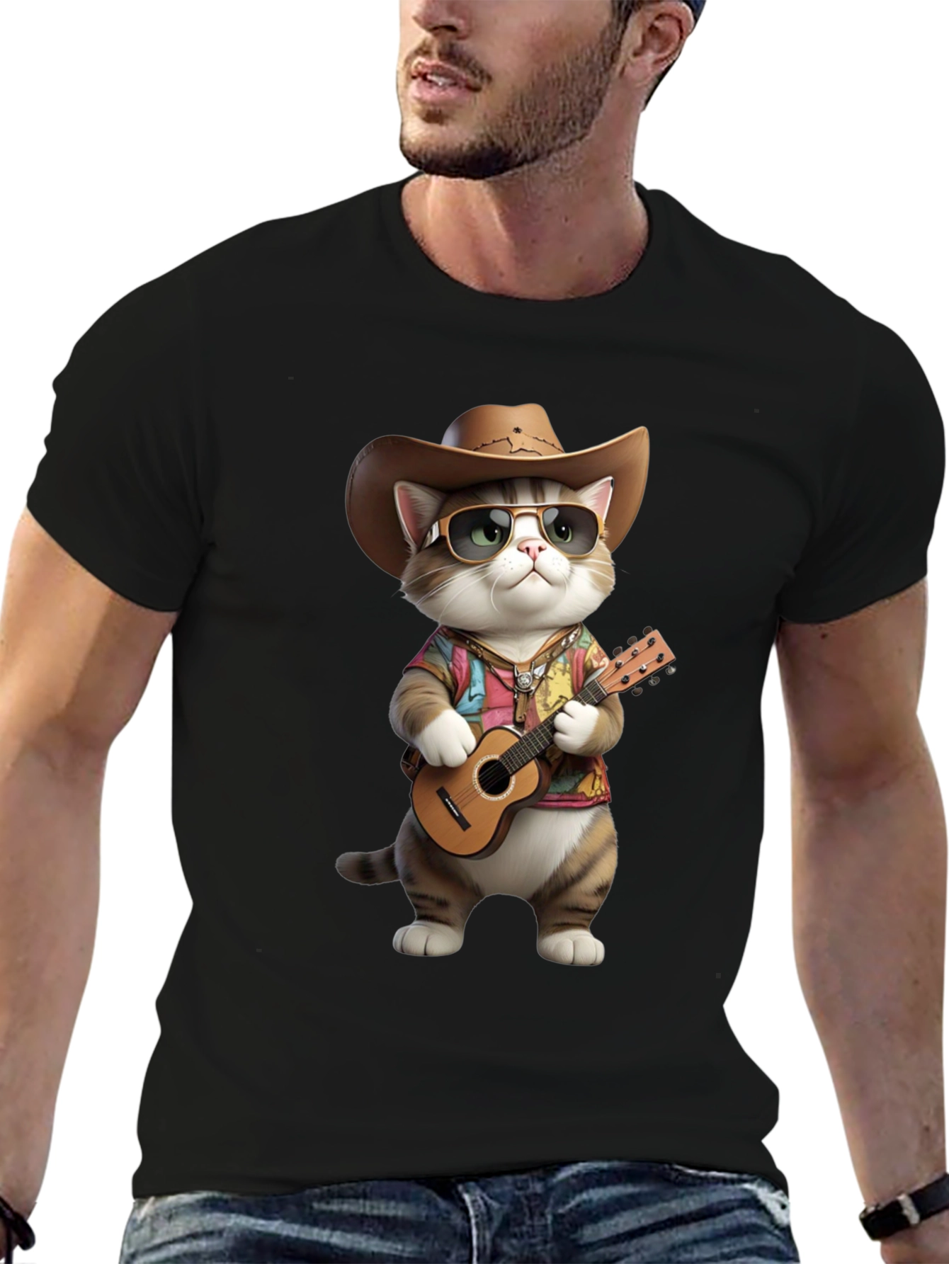 Black Cool Cat Cowboy T-Shirt view 6