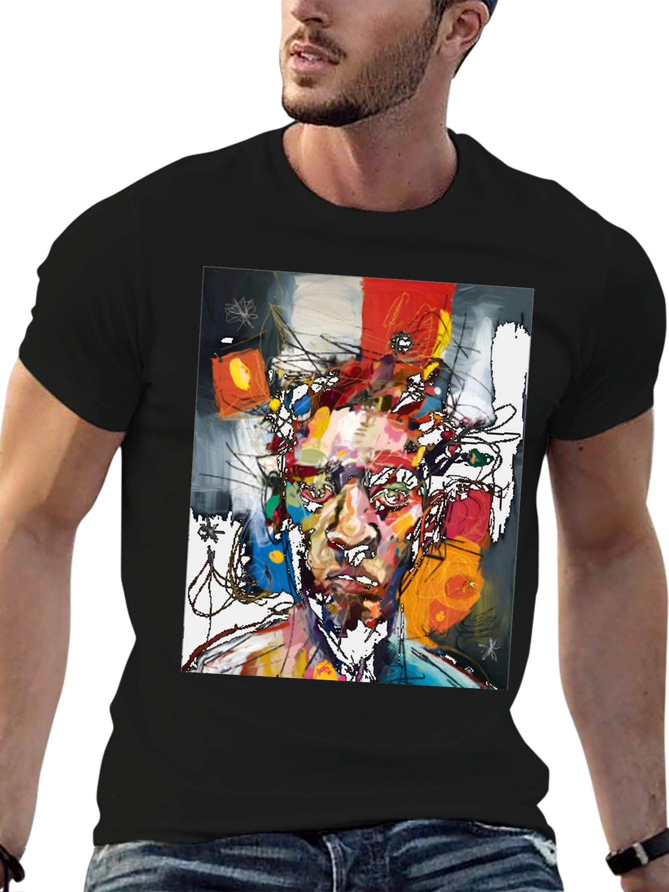 Black Abstract Art Portrait T-Shirt - Modern Graphic Tee view 6