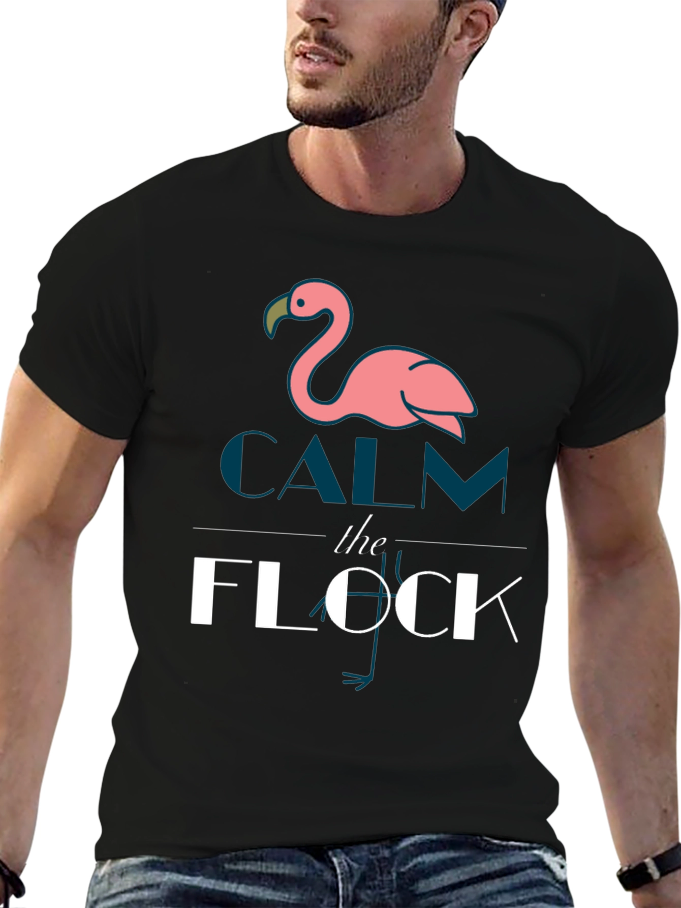 Black Calm The Flock Flamingo Graphic T-Shirt view 6