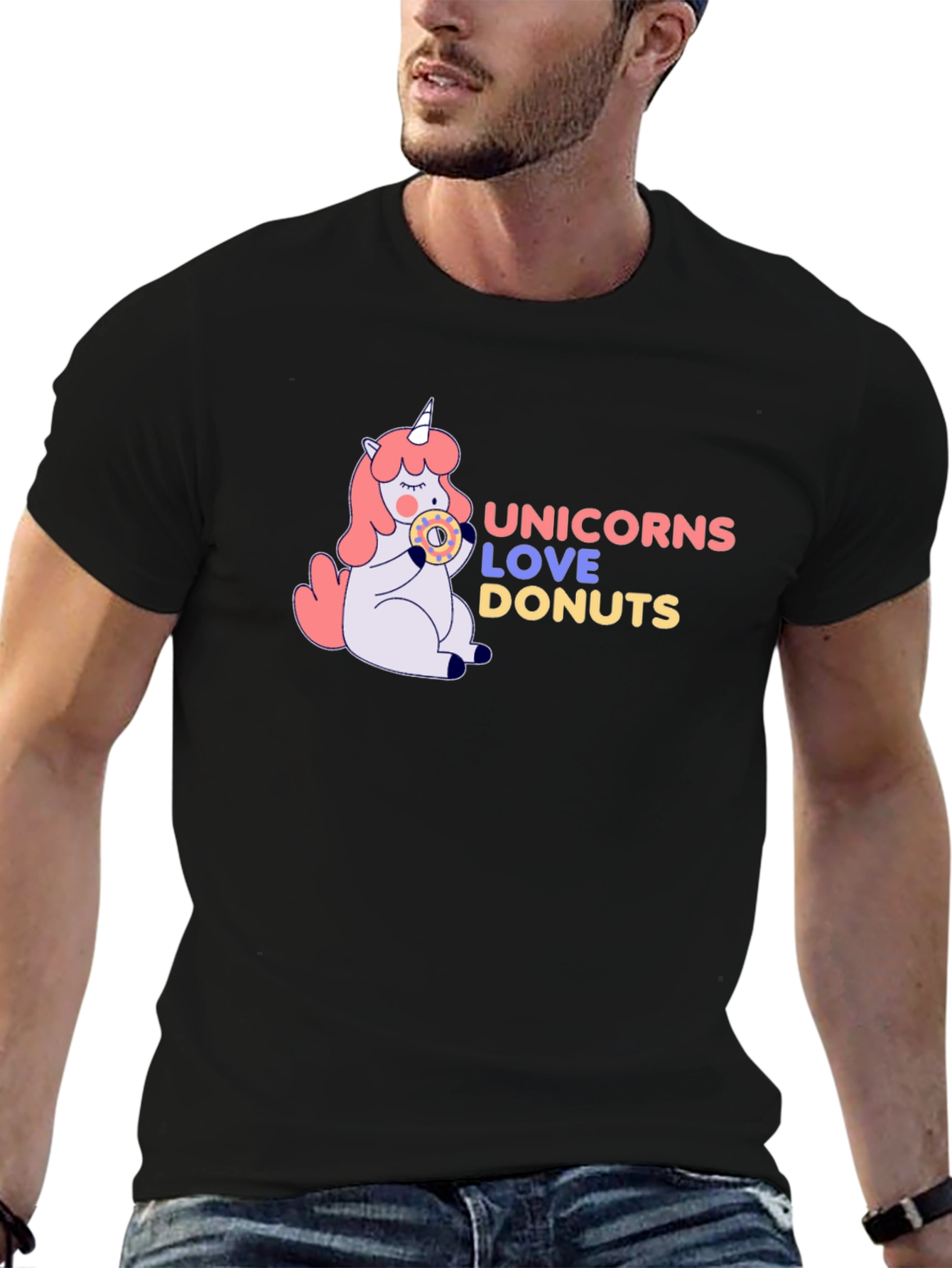 Black Unicorns Love Donuts Graphic T-Shirt view 6