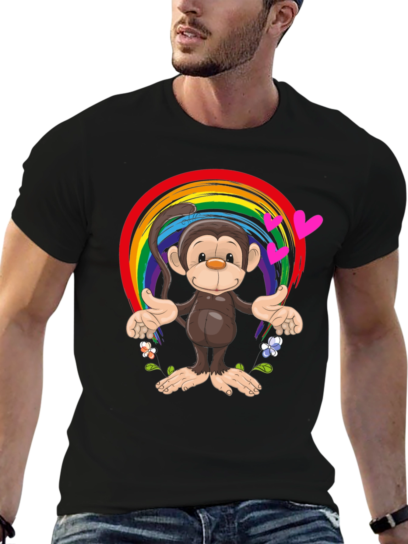 Black Rainbow Monkey Graphic Tee - Soft Cotton Blend view 6