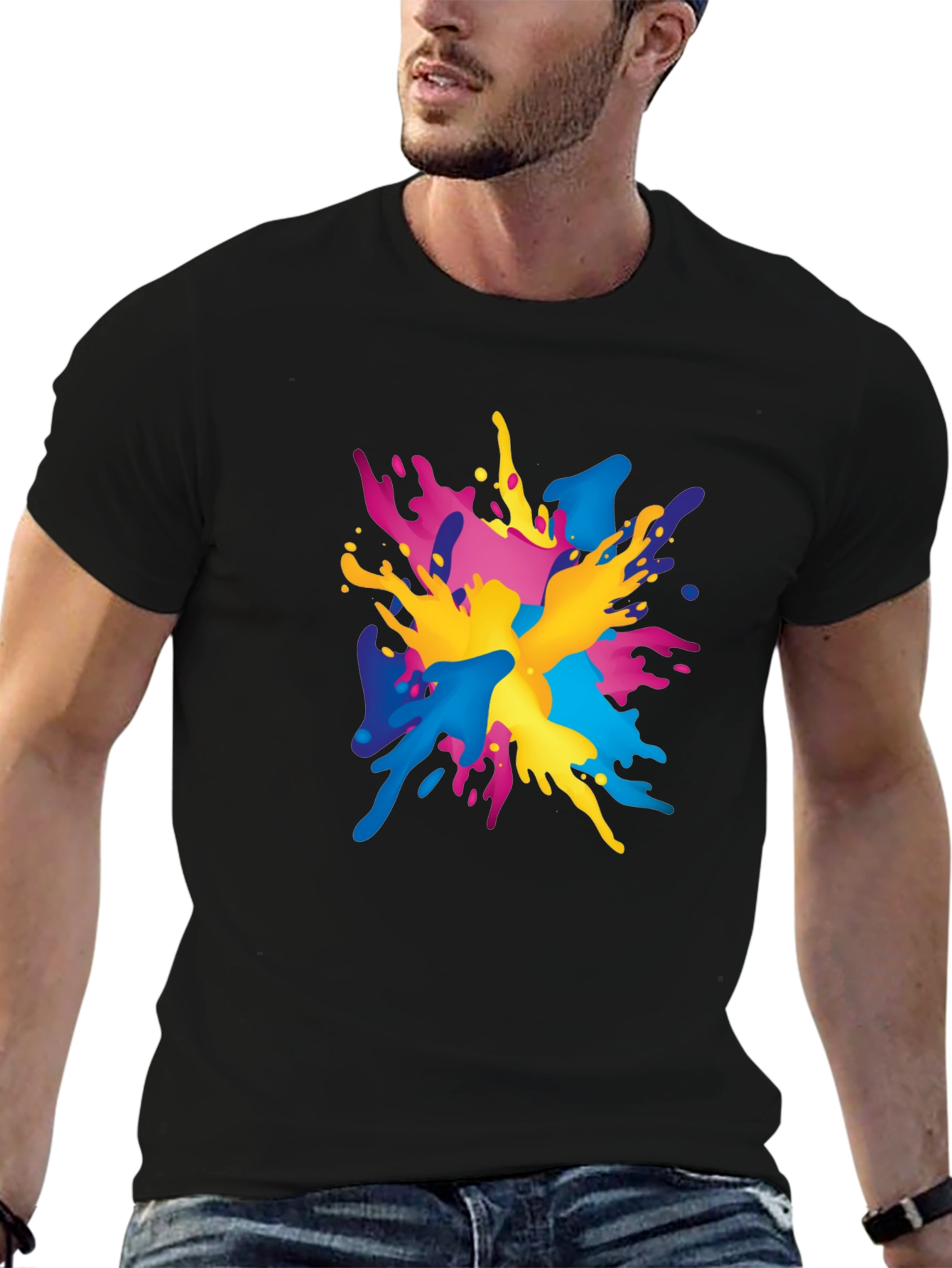 Black Colorful Splash Graphic Print Black T-Shirt view 6