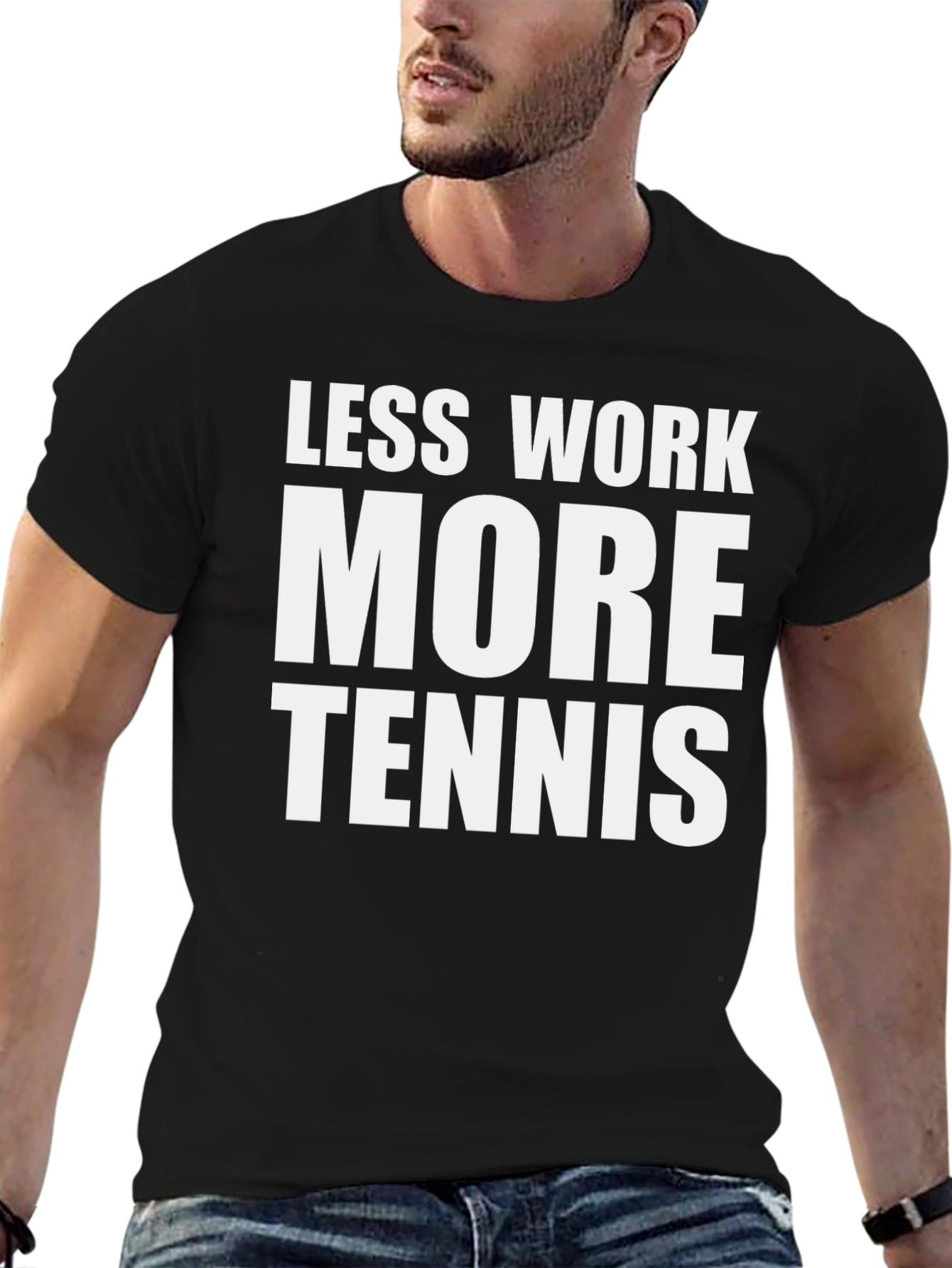 Black Less Work More Tennis Graphic Tee view 6