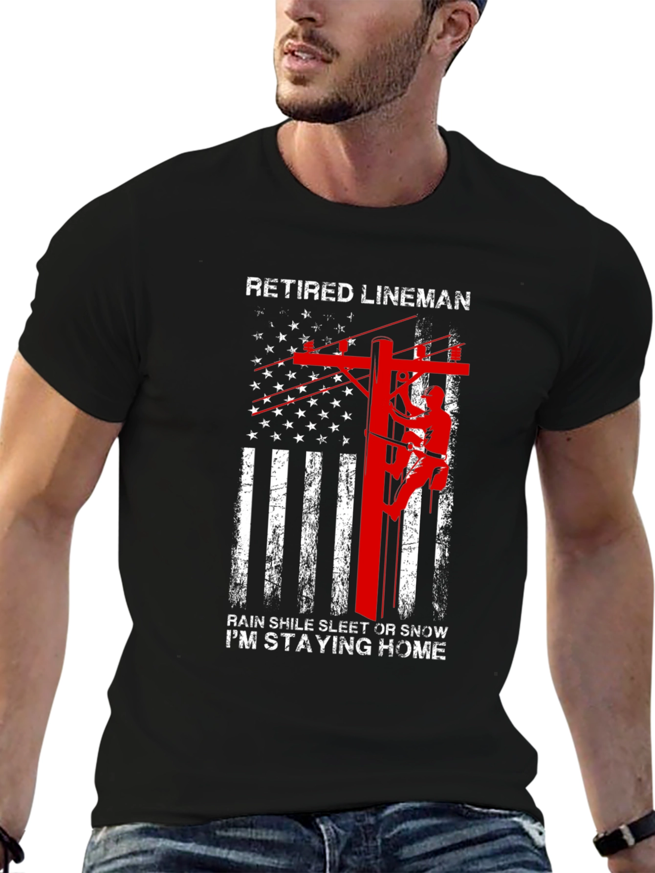 Retired Lineman T-Shirt - American Flag Design - 6