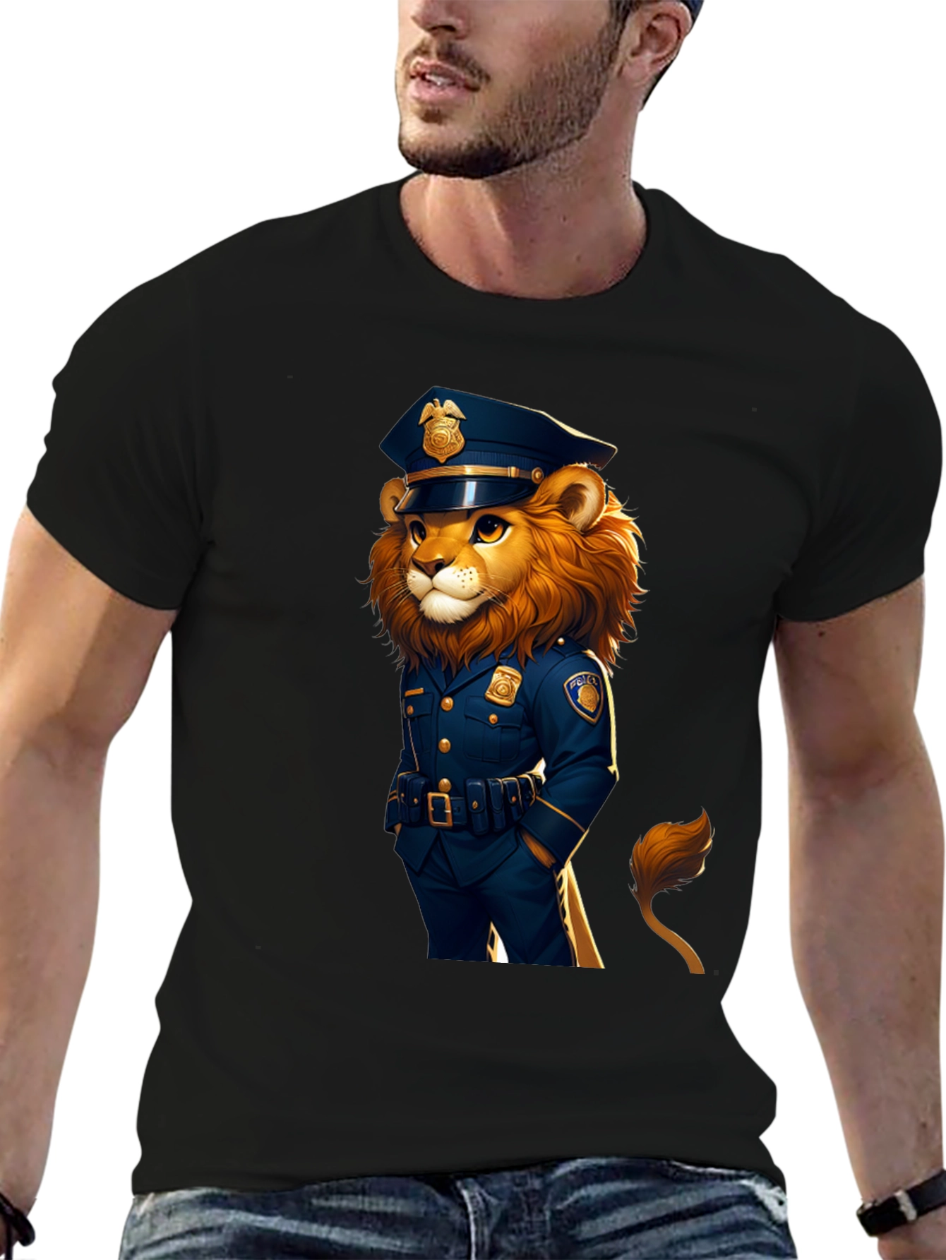 Black Lion Police Officer Graphic Tee view 6