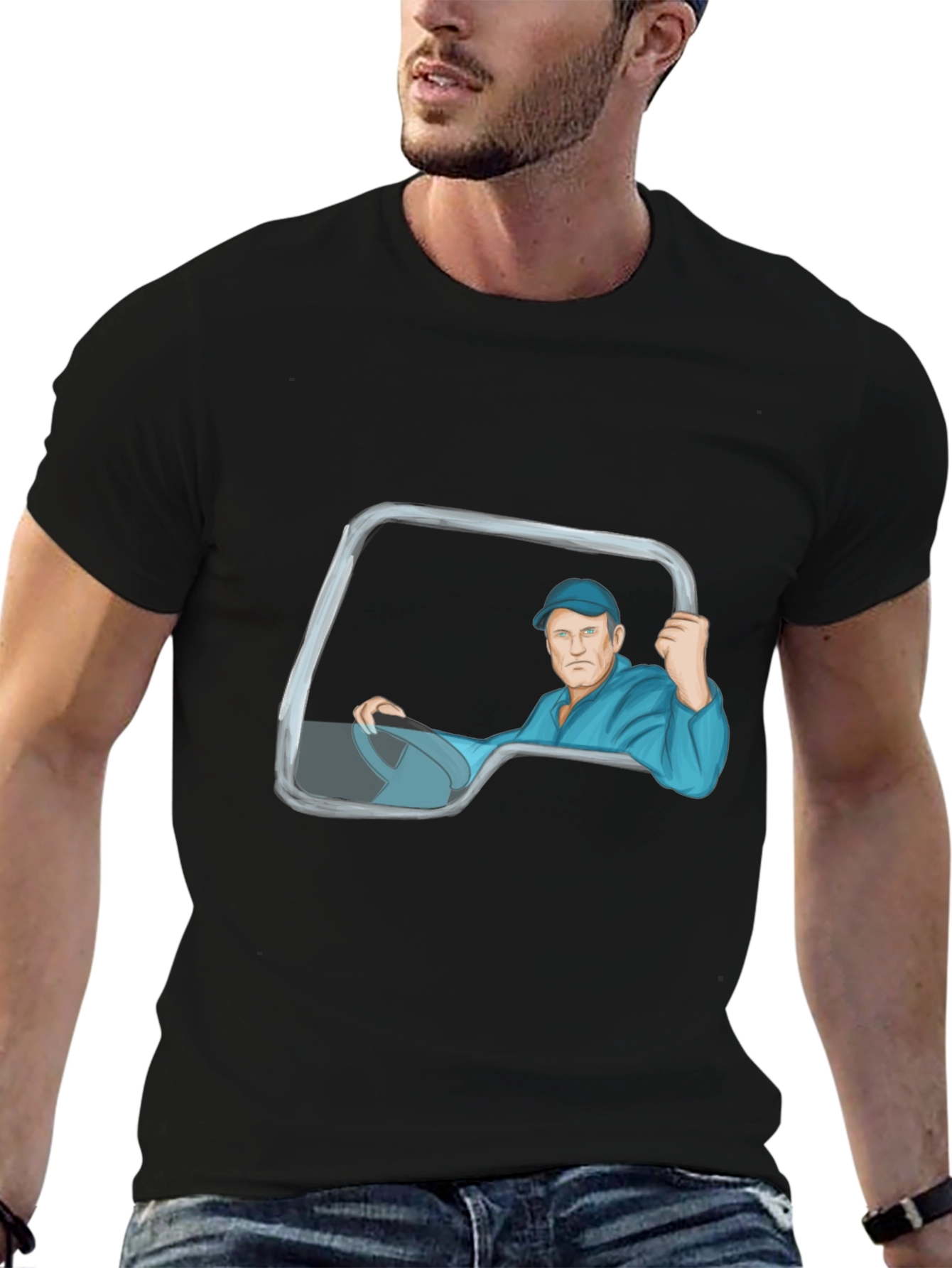 Black Trucker Cartoon Graphic T-Shirt view 6