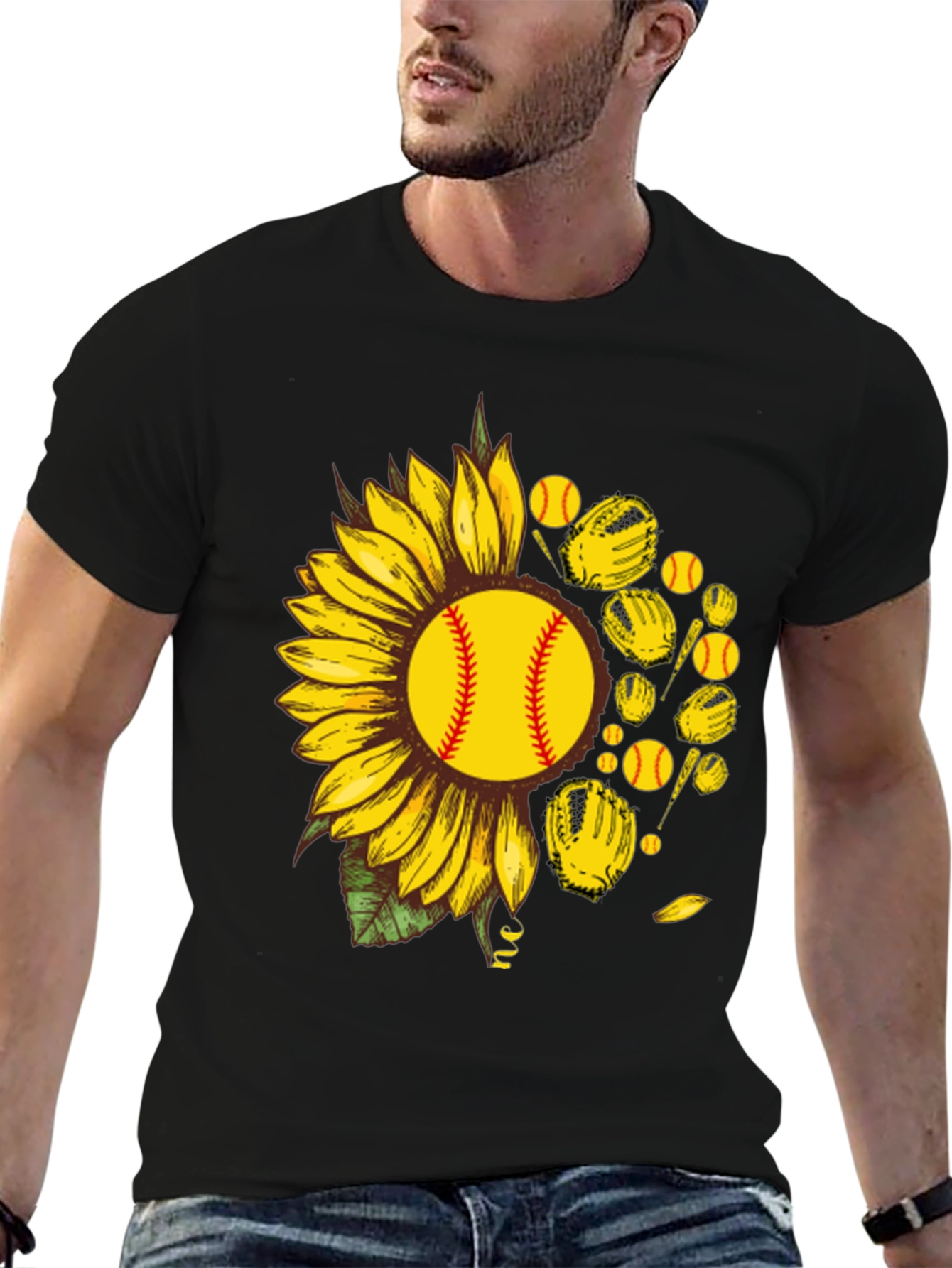 Black Sunflower Softball Graphic T-Shirt view 6