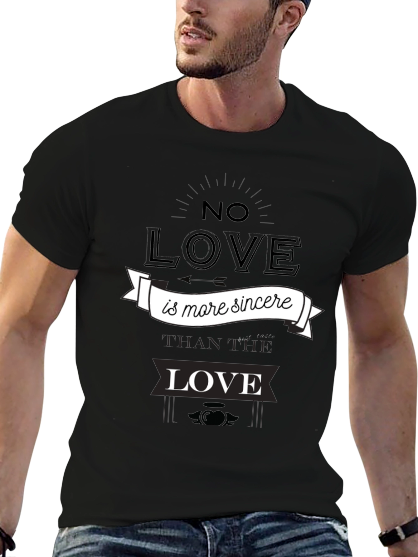 Black Sincere Love Graphic Tee - Black Cotton T-Shirt view 6