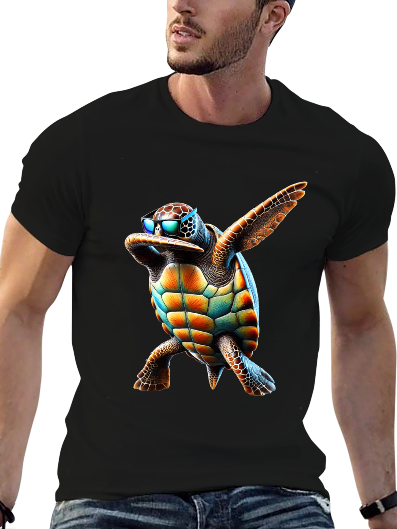 Black Dabbing Turtle Graphic Tee - Cool & Fun view 6