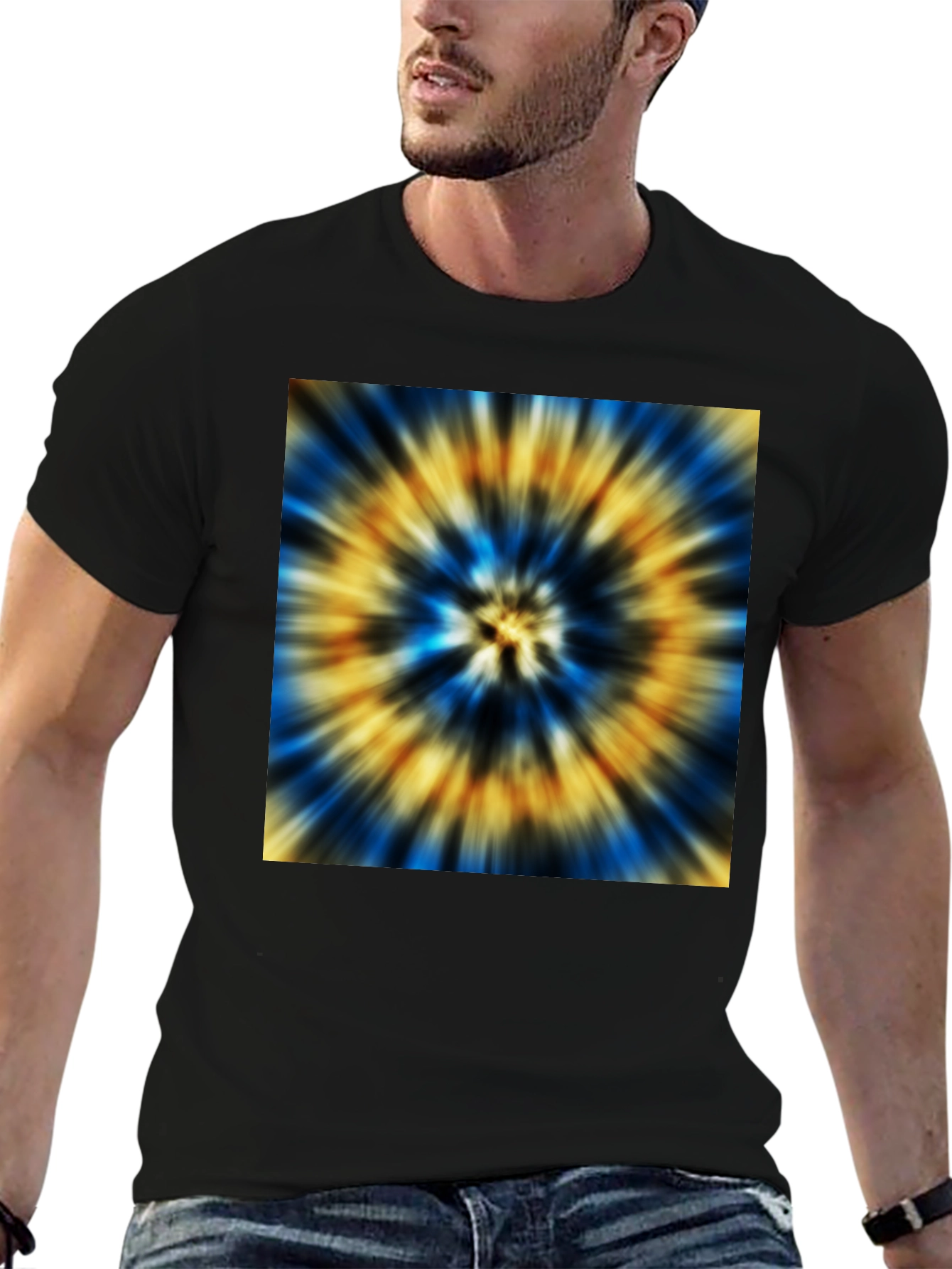 Black Vibrant Tie-Dye Graphic Black T-Shirt view 6