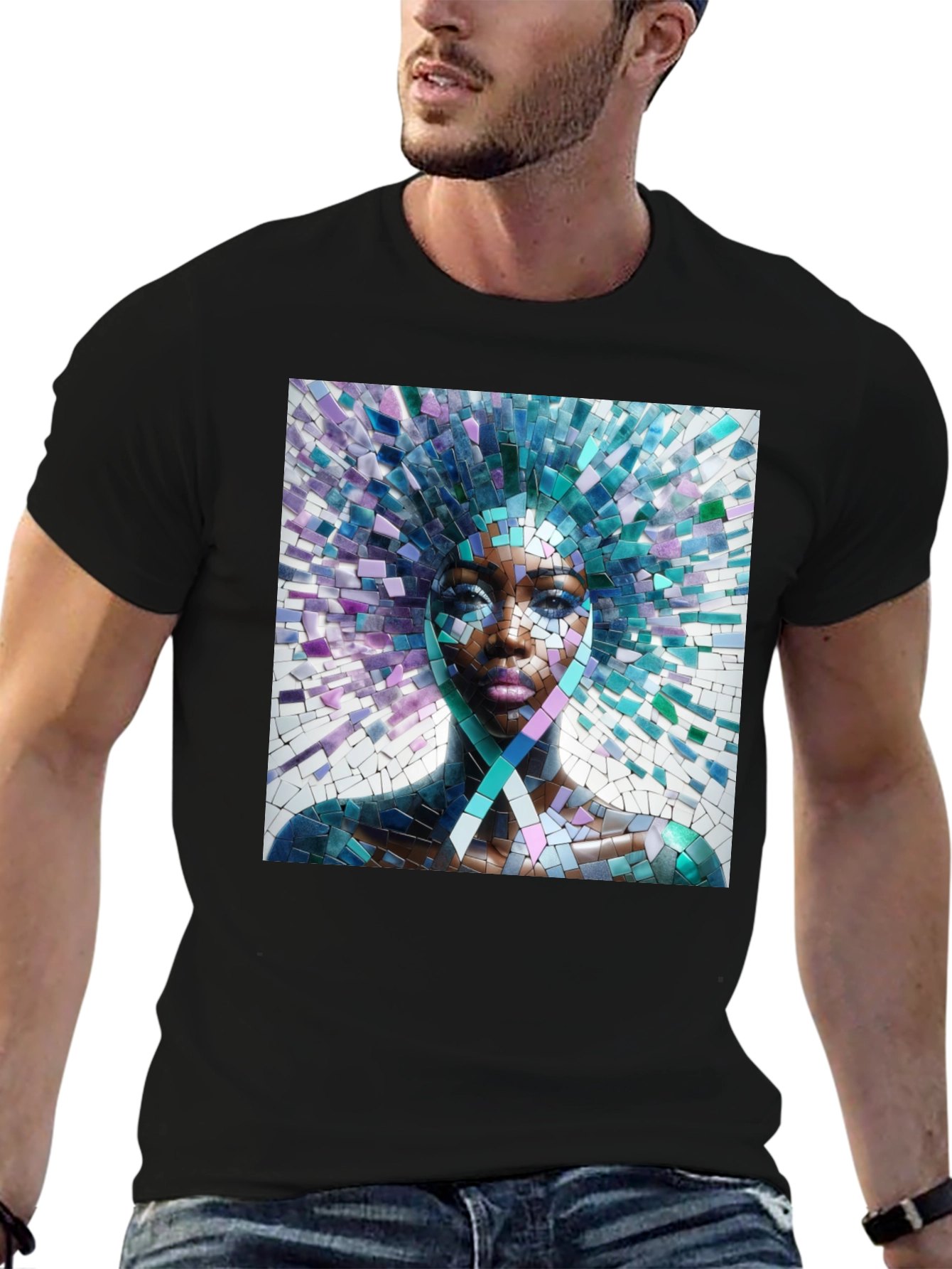 Black Mosaic Woman Graphic Tee - Stylish Unisex T-Shirt view 6