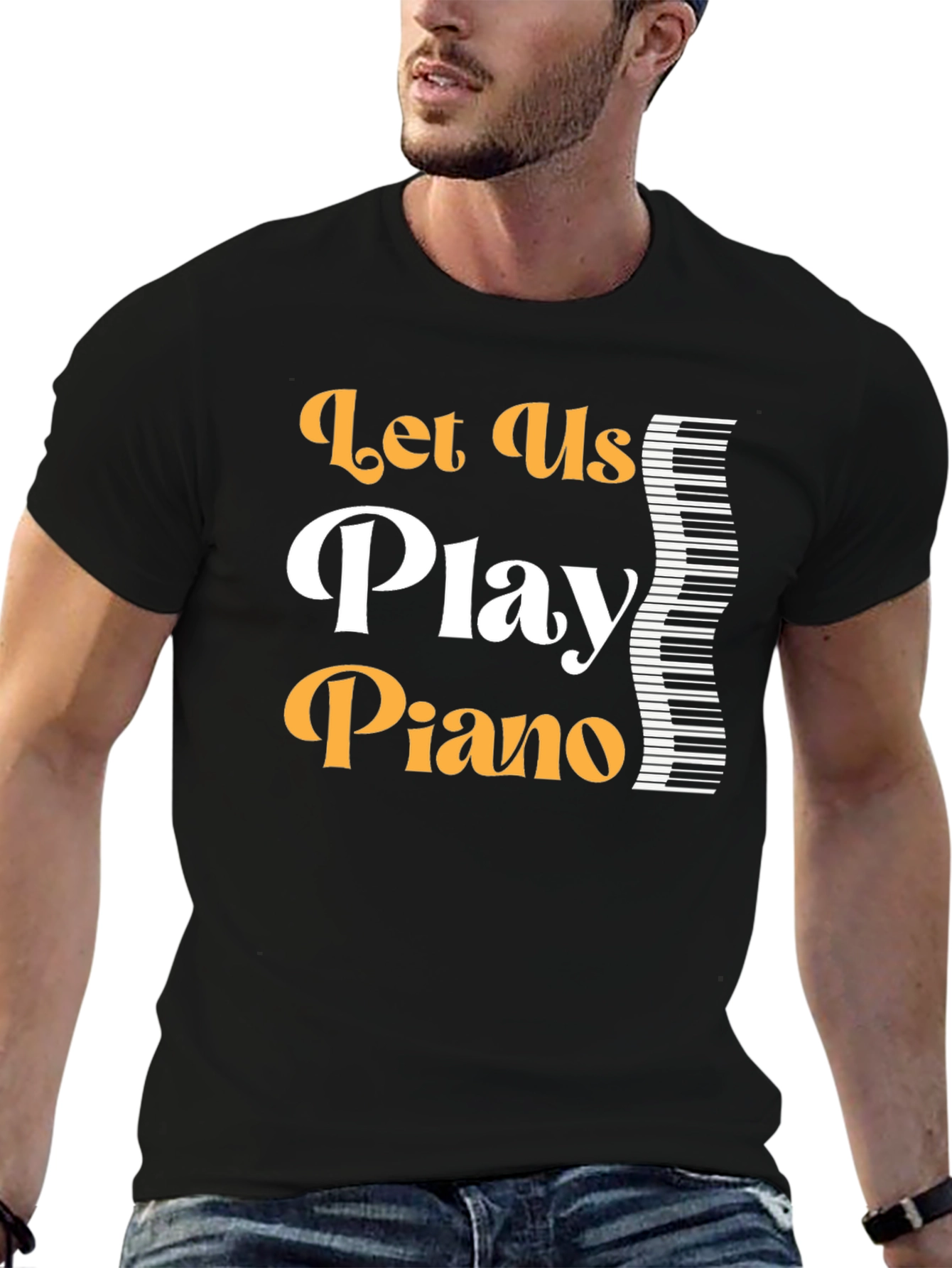Black Let's Play Piano Graphic T-Shirt view 6