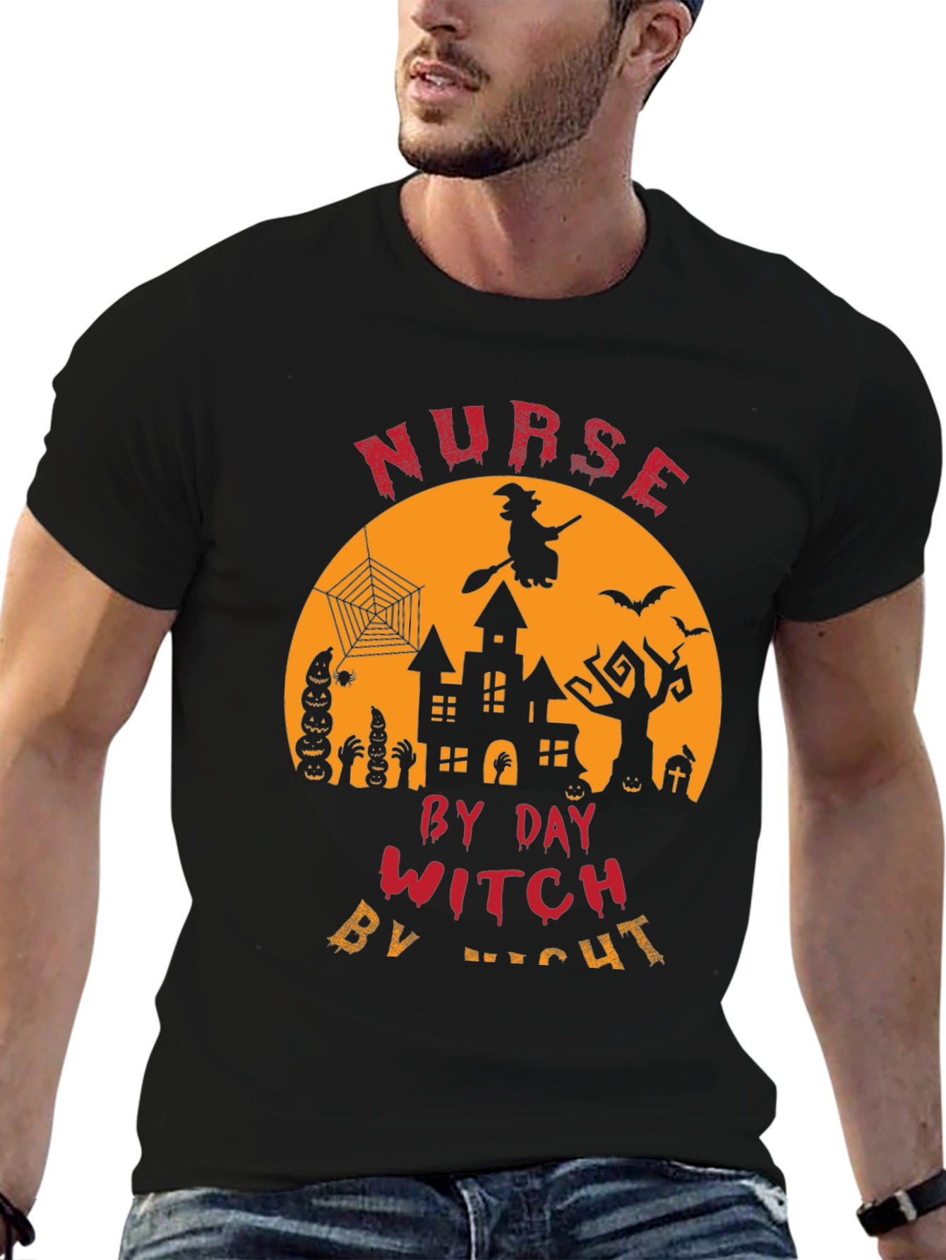 Black Nurse Witch Halloween T-Shirt view 6