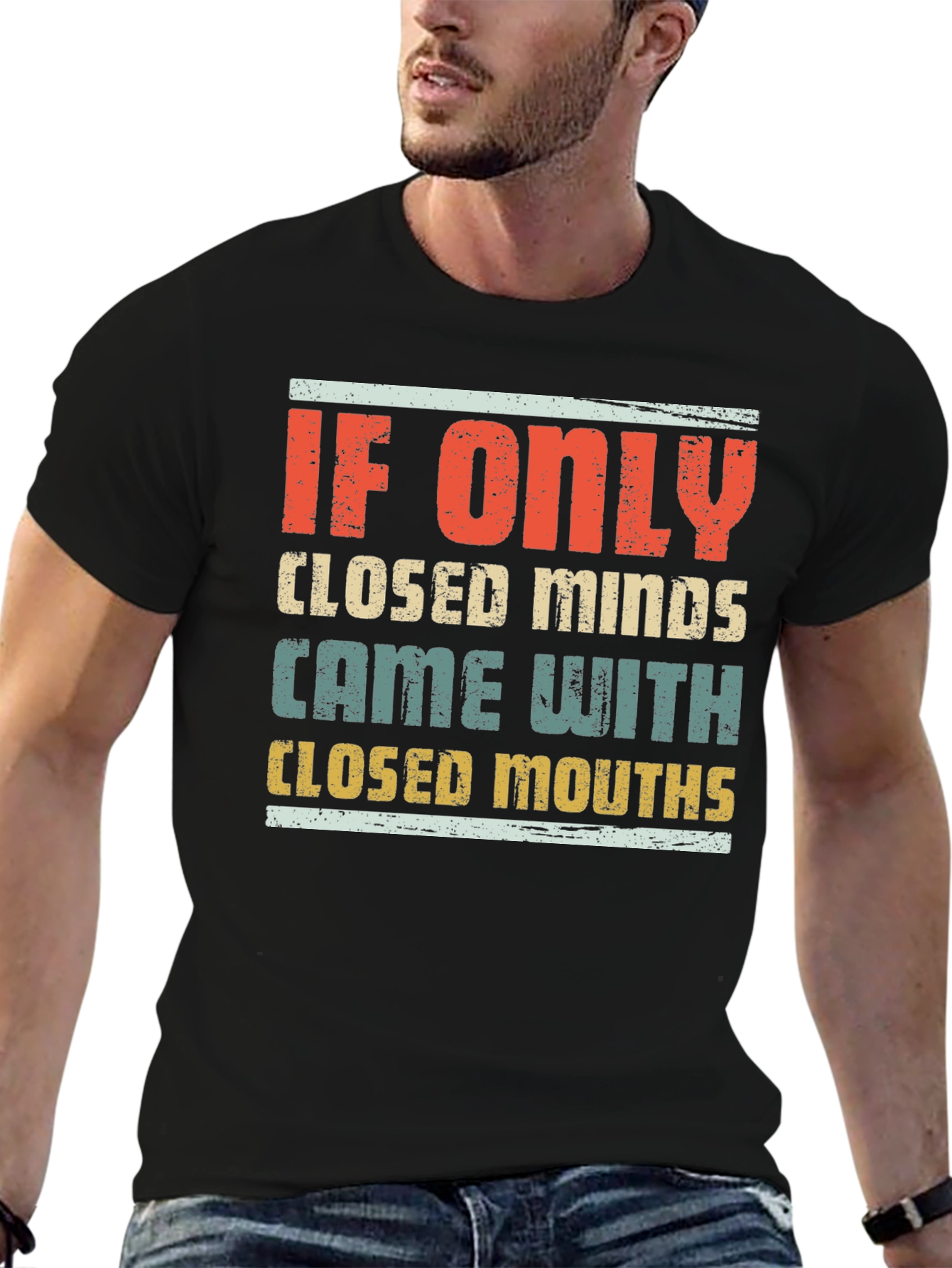 Black Humorous Graphic Tee - Closed Minds, Closed Mouths view 6