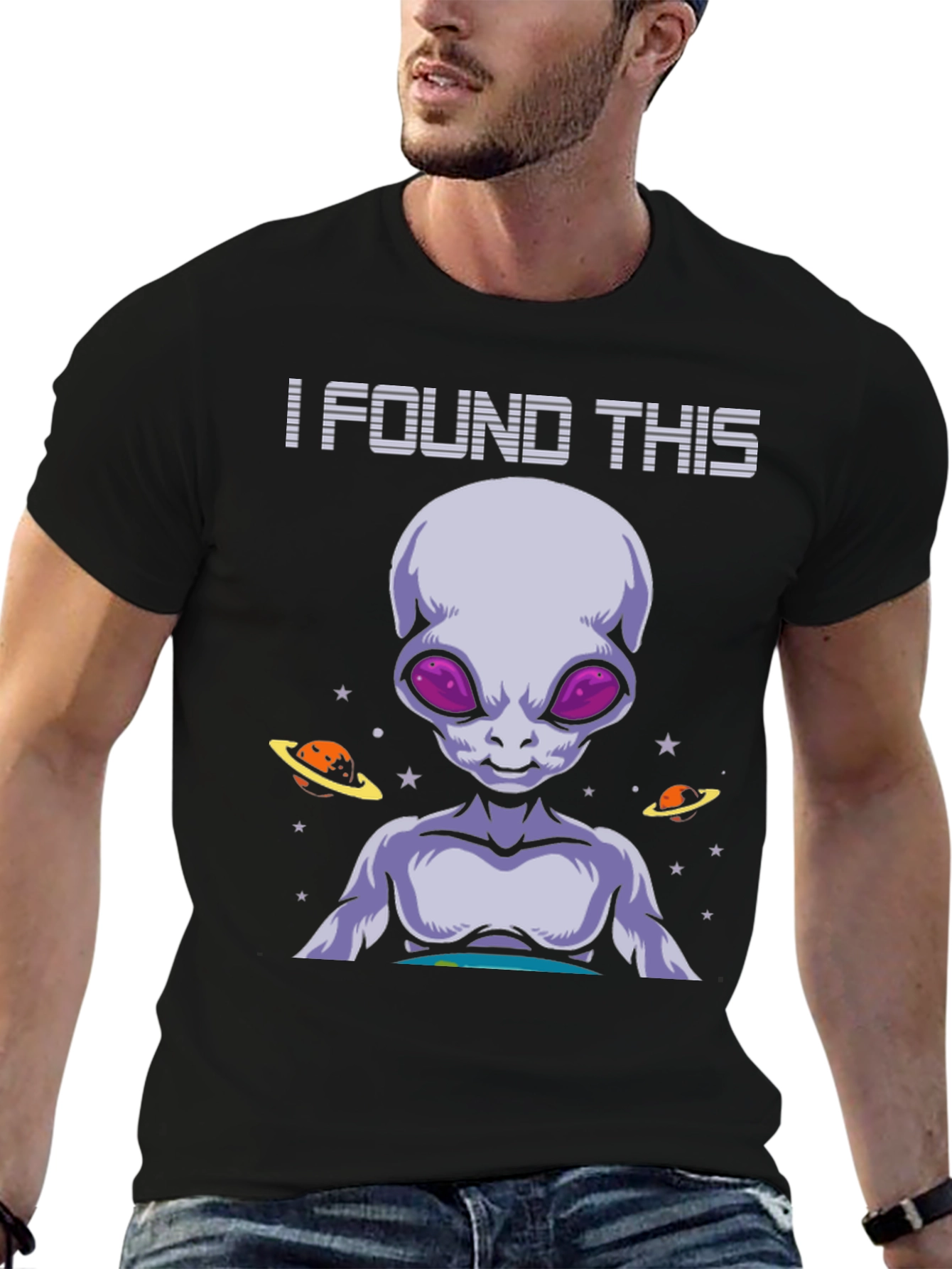 Black I Found This Alien Graphic Tee - Black Cotton T-Shirt view 6
