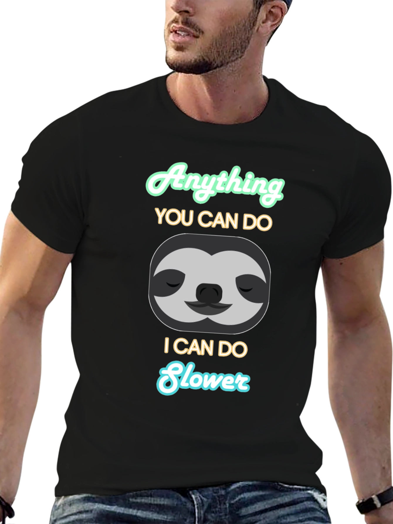 Black Funny Sloth Graphic T-Shirt - Anything I Can Do Slower view 6