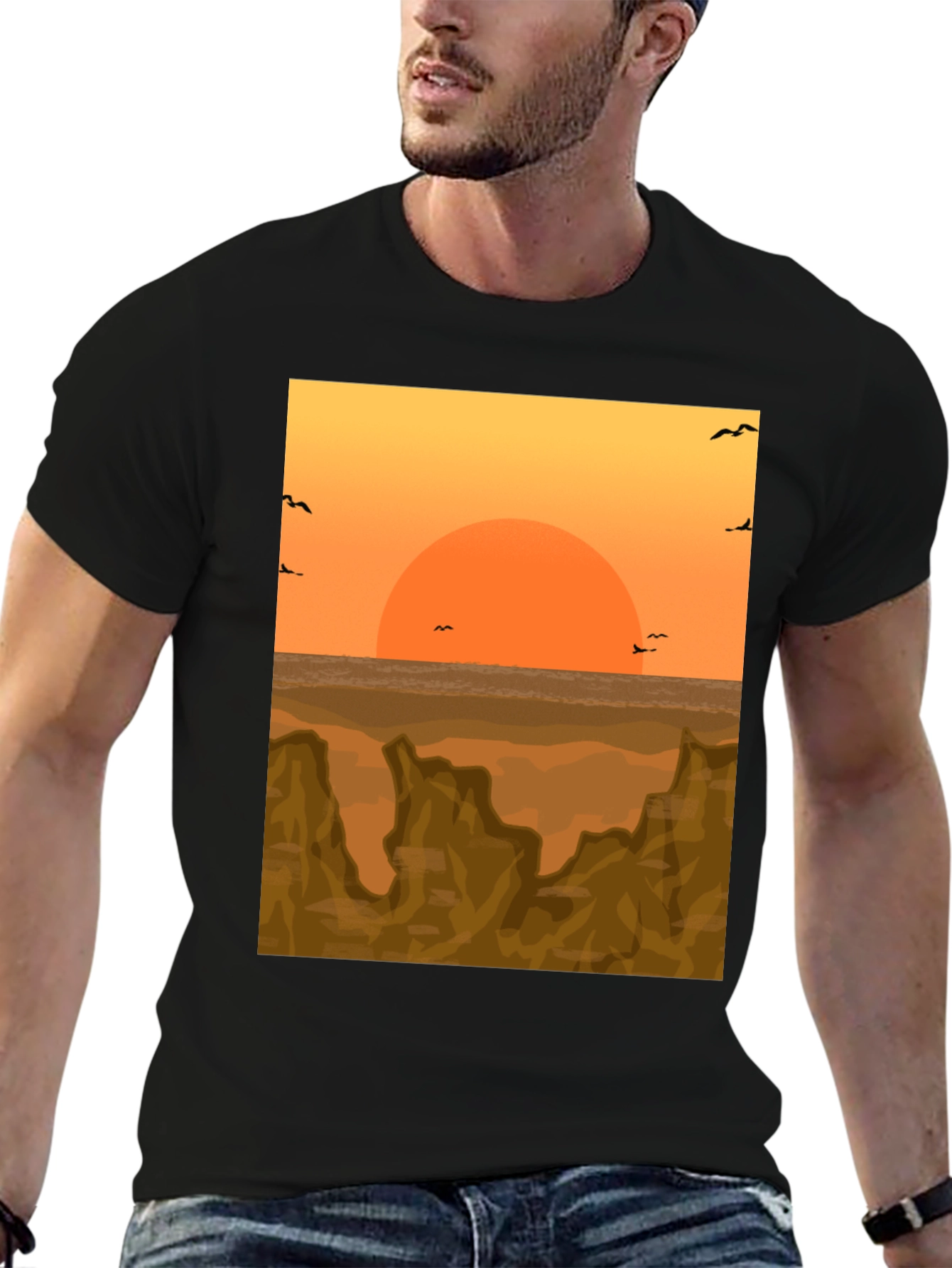 Black Sunset Landscape Graphic Tee view 6