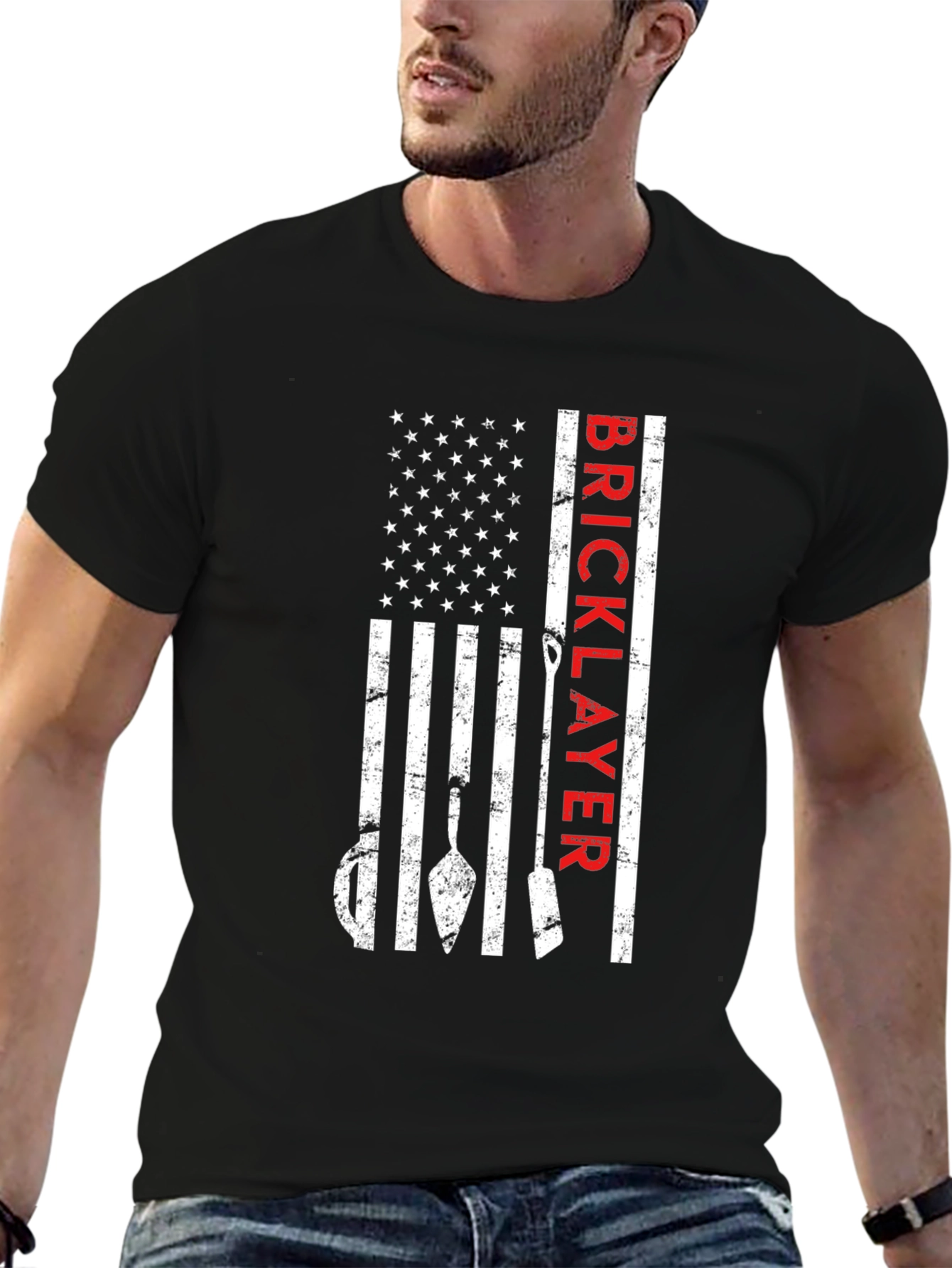 Black Bricklayer USA Flag T-Shirt - Patriotic Construction Tee view 6