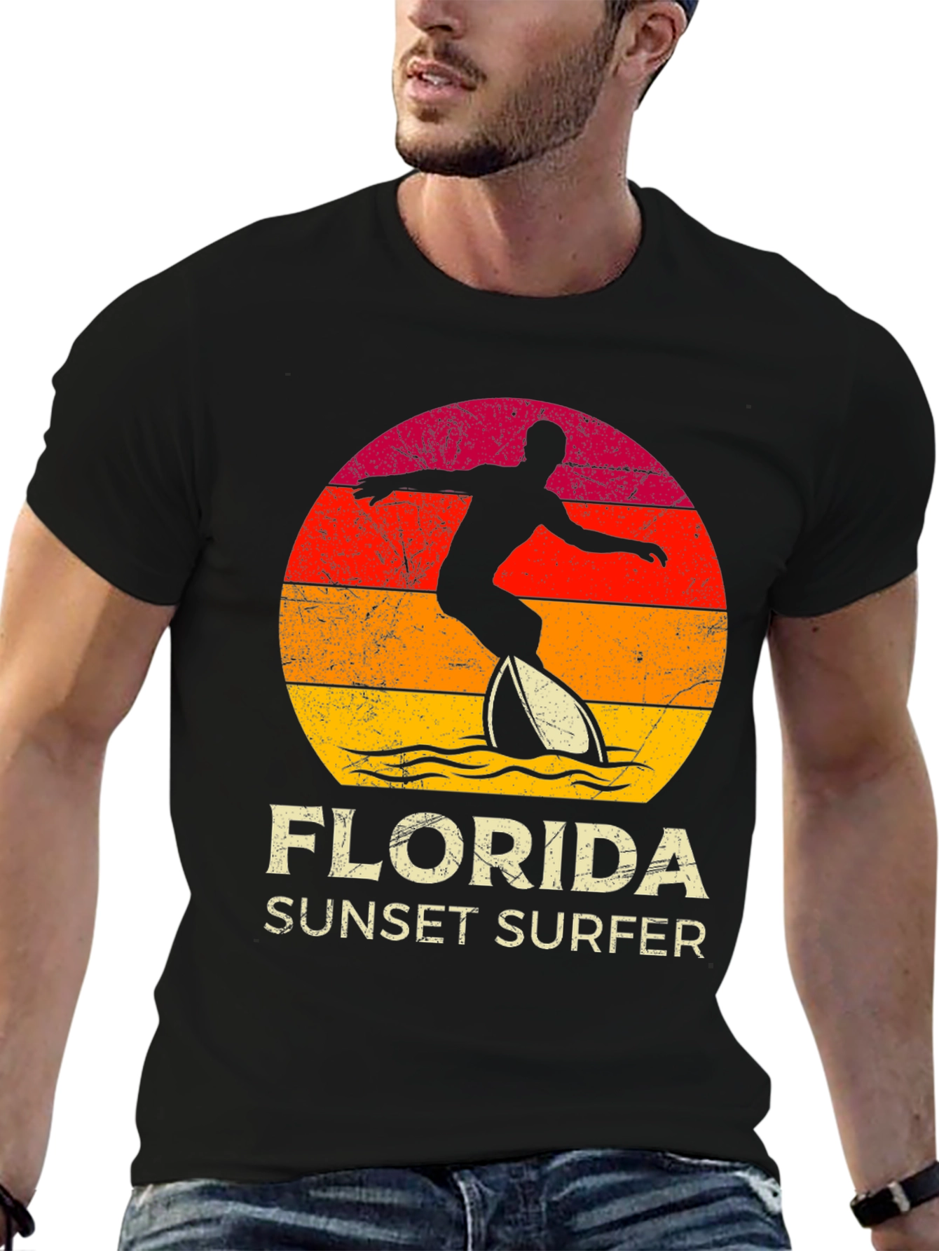 Black Florida Sunset Surfer Graphic Tee view 6