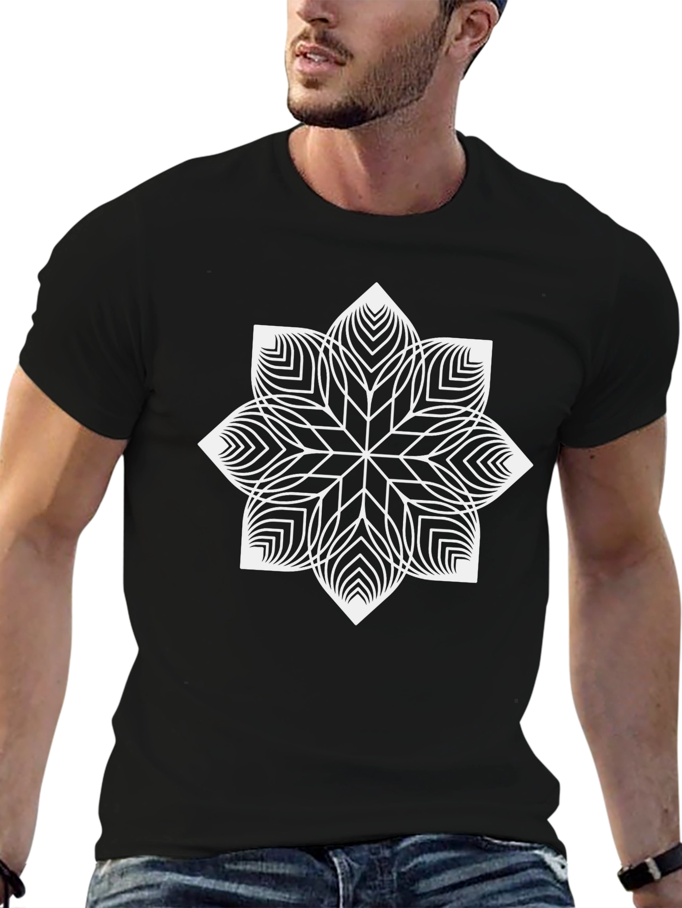 Black Geometric Mandala Graphic Tee - Modern Black T-Shirt view 6