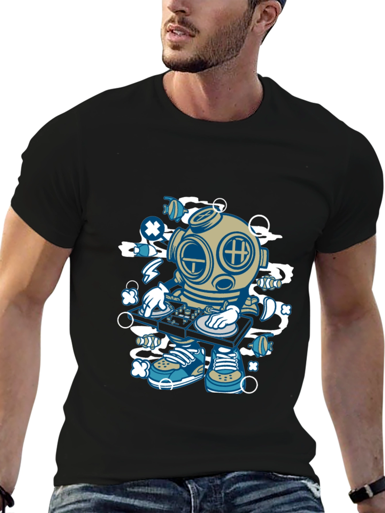 Black DJ Diver Graphic Tee - Black T-Shirt view 6