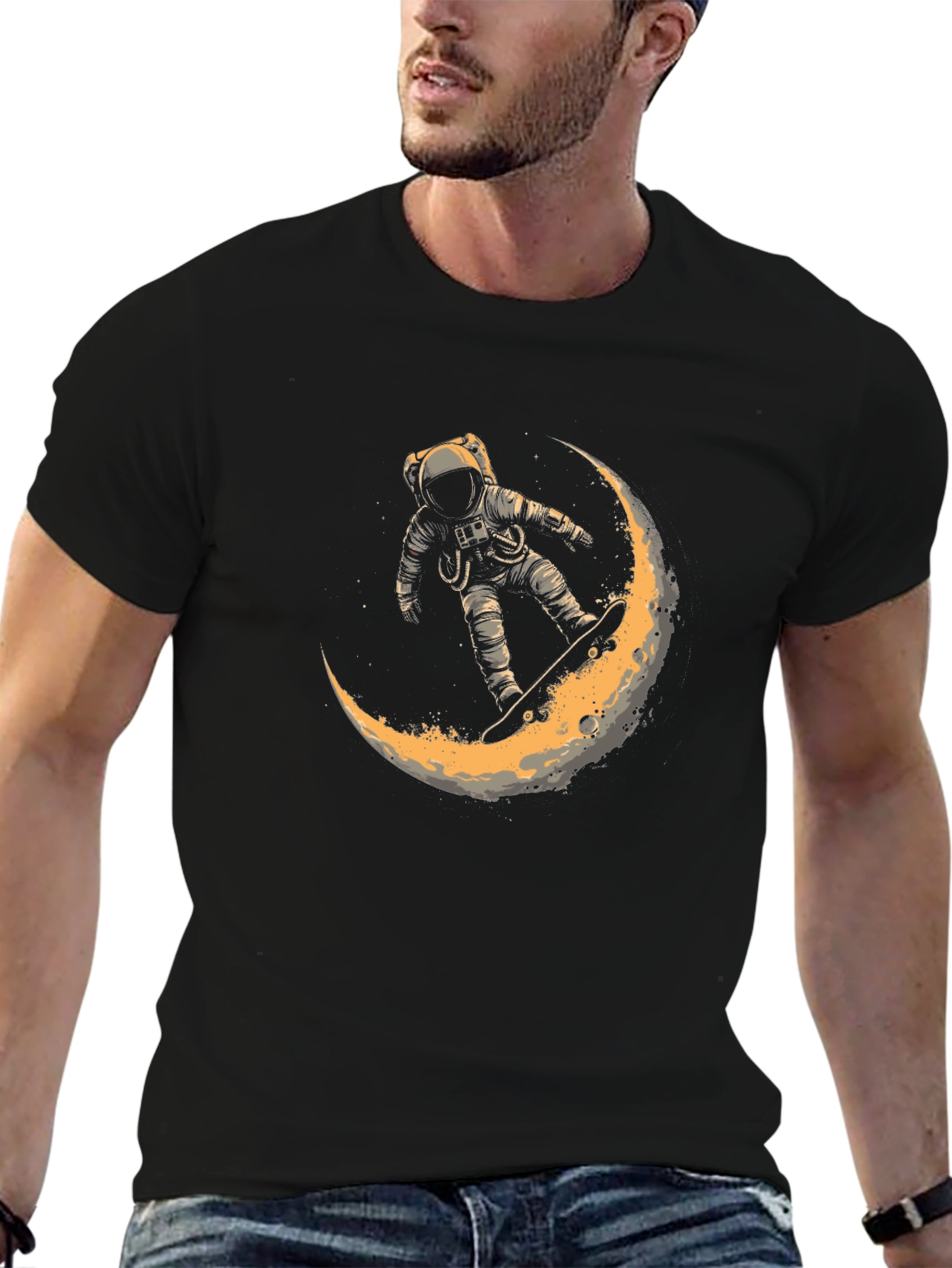 Black Astronaut Moon Ride Graphic T-Shirt view 6