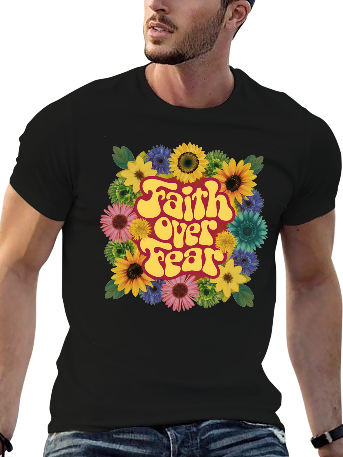 Black Faith Over Fear Floral T-Shirt view 6