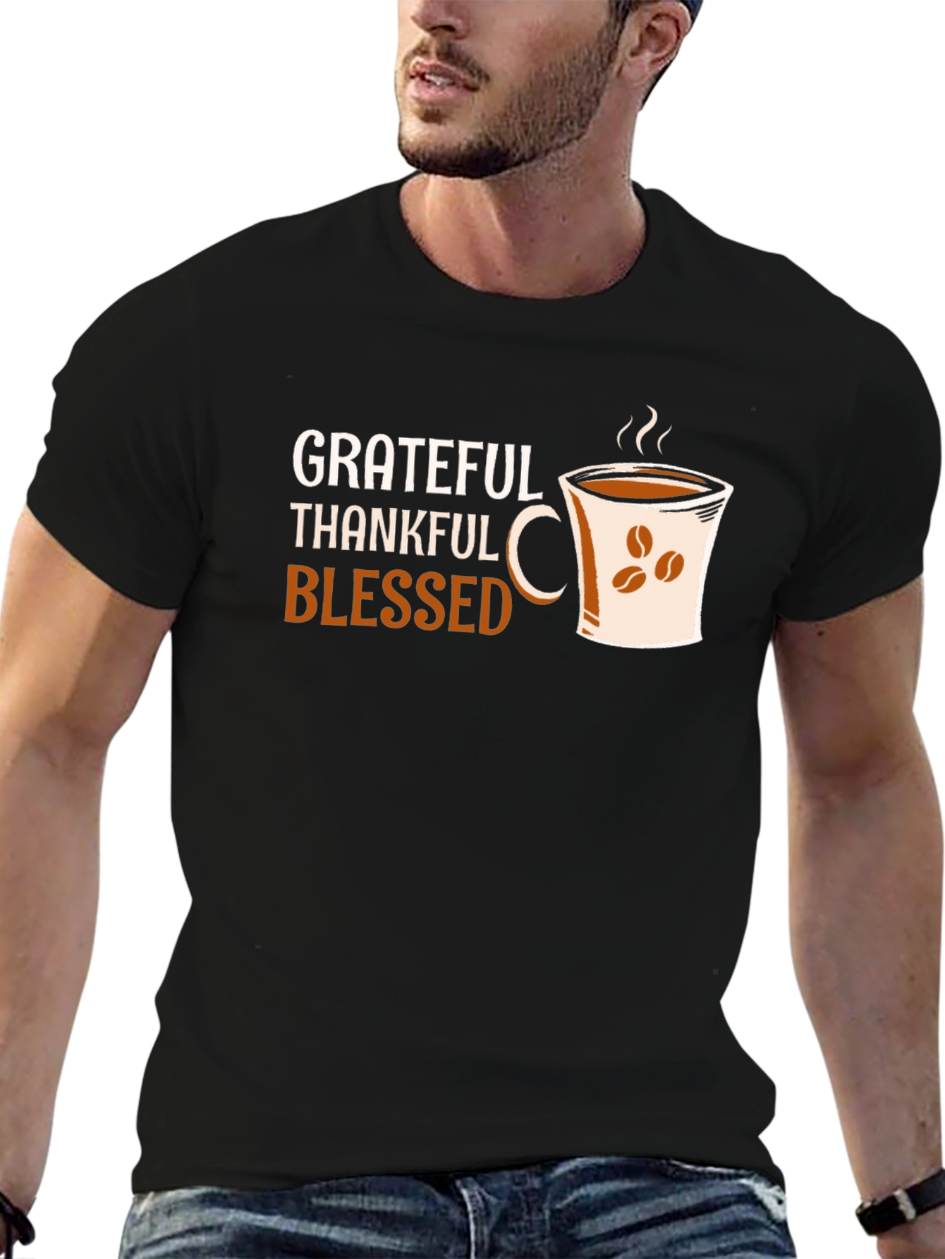 Black Grateful Thankful Blessed Coffee Cup T-Shirt view 6
