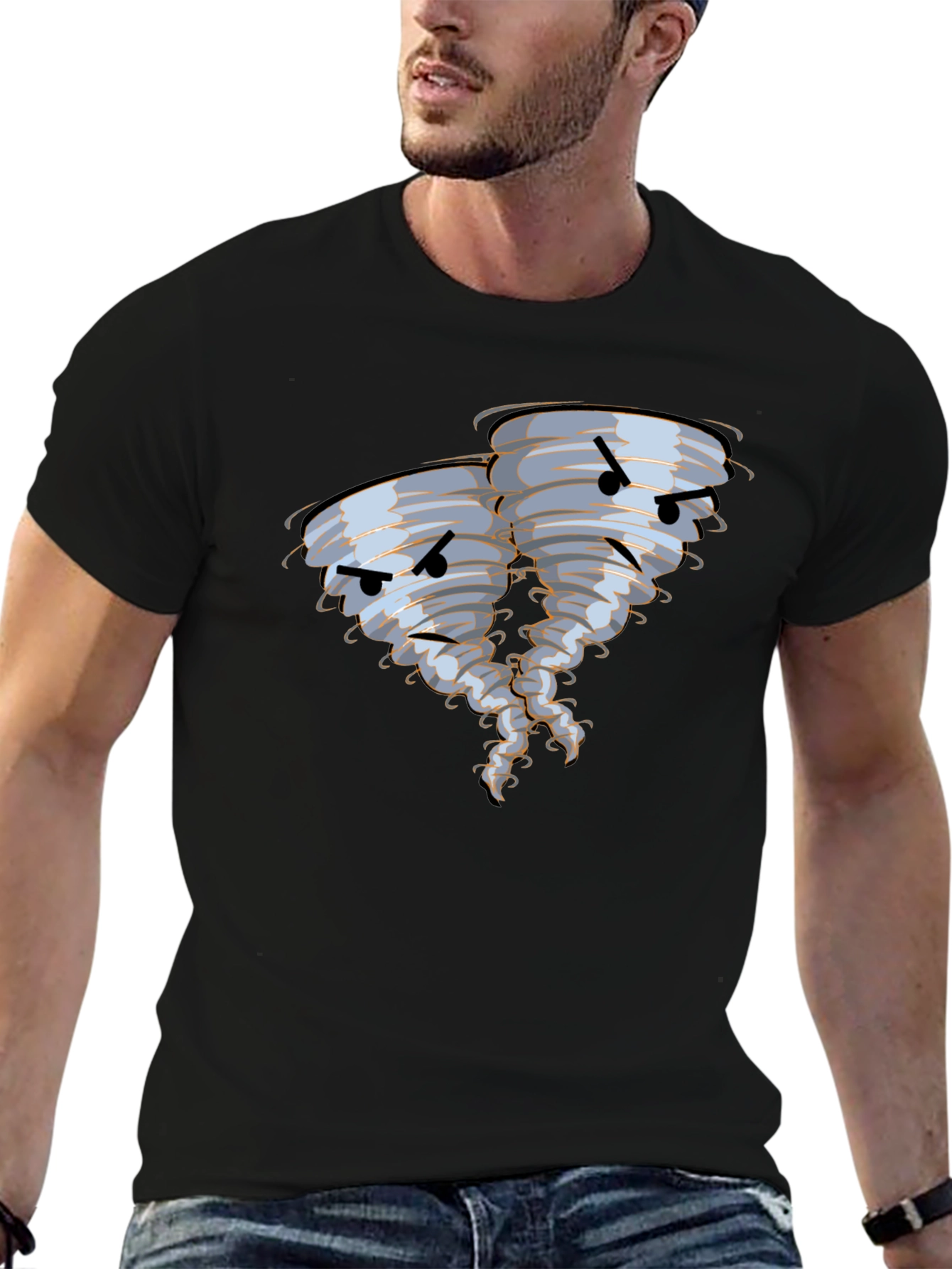 Black Angry Twin Tornado Graphic T-Shirt view 6