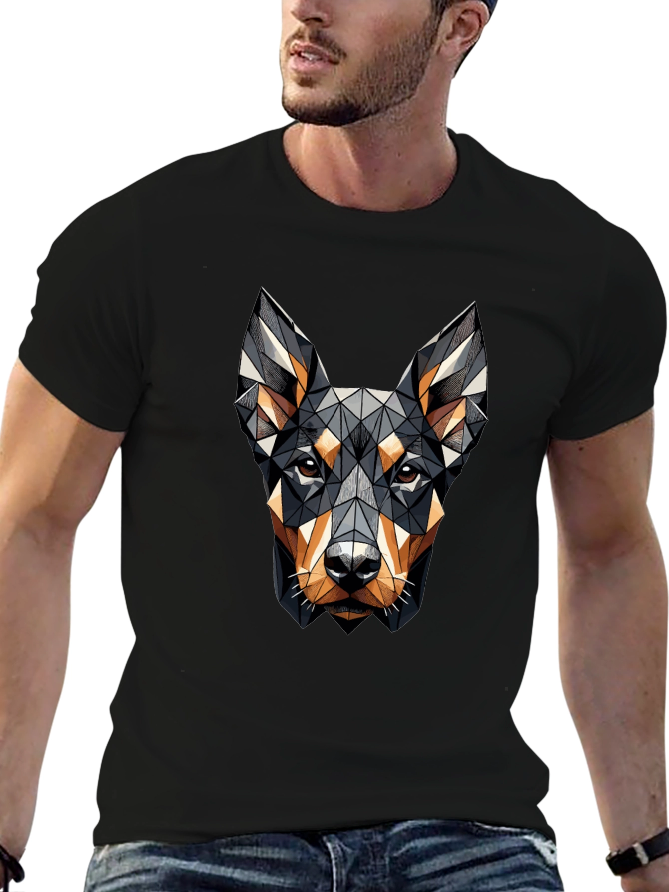 Black Geometric Dog Head Graphic Black T-Shirt view 6